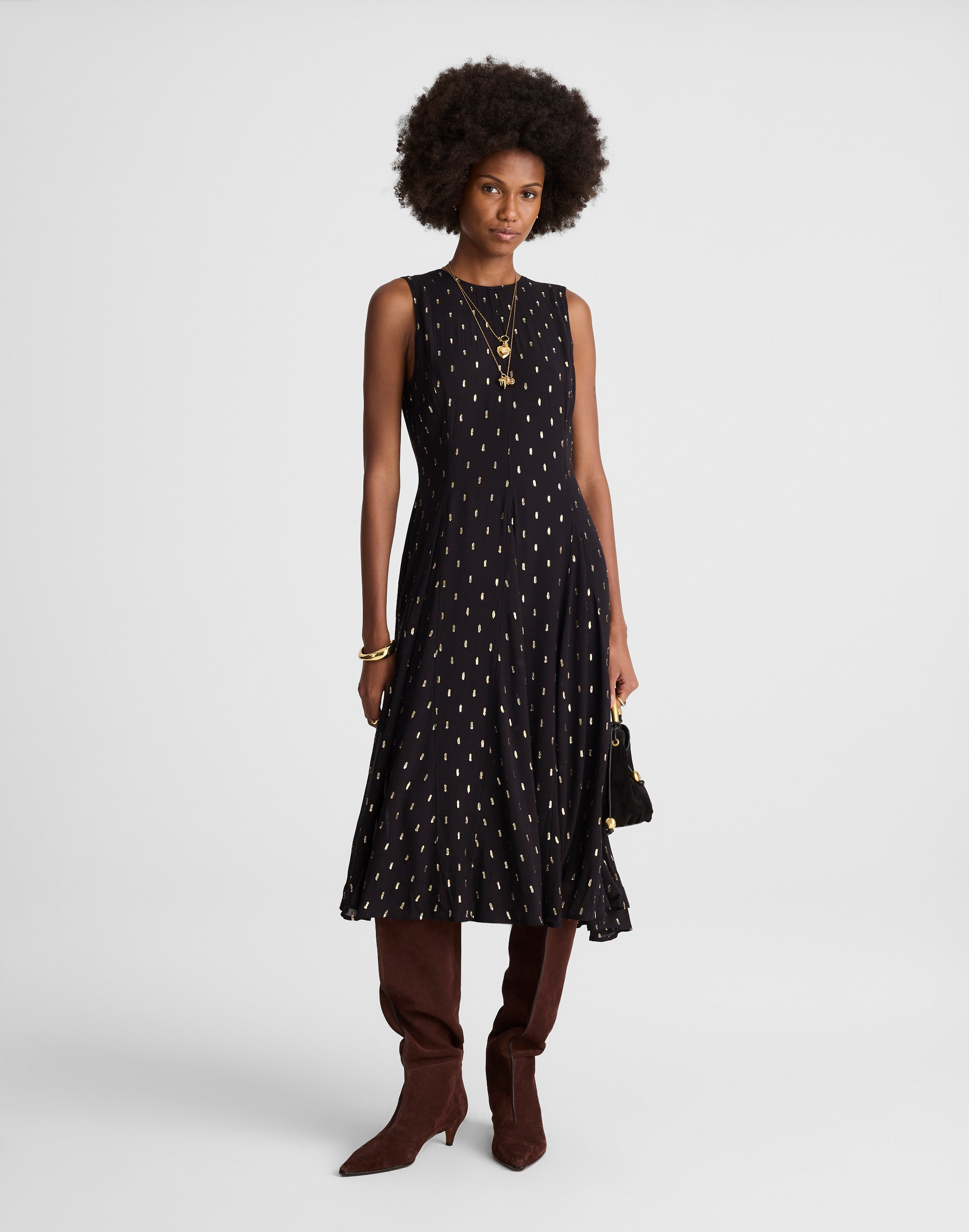 Madewell Sleeveless Flared Midi Dress In Black