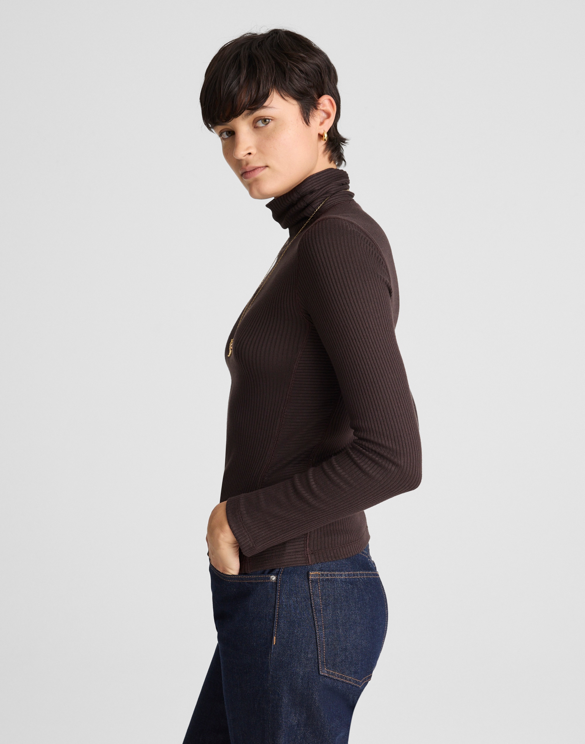 Ribbed Turtleneck Long-Sleeve Tee Alternate Image 3