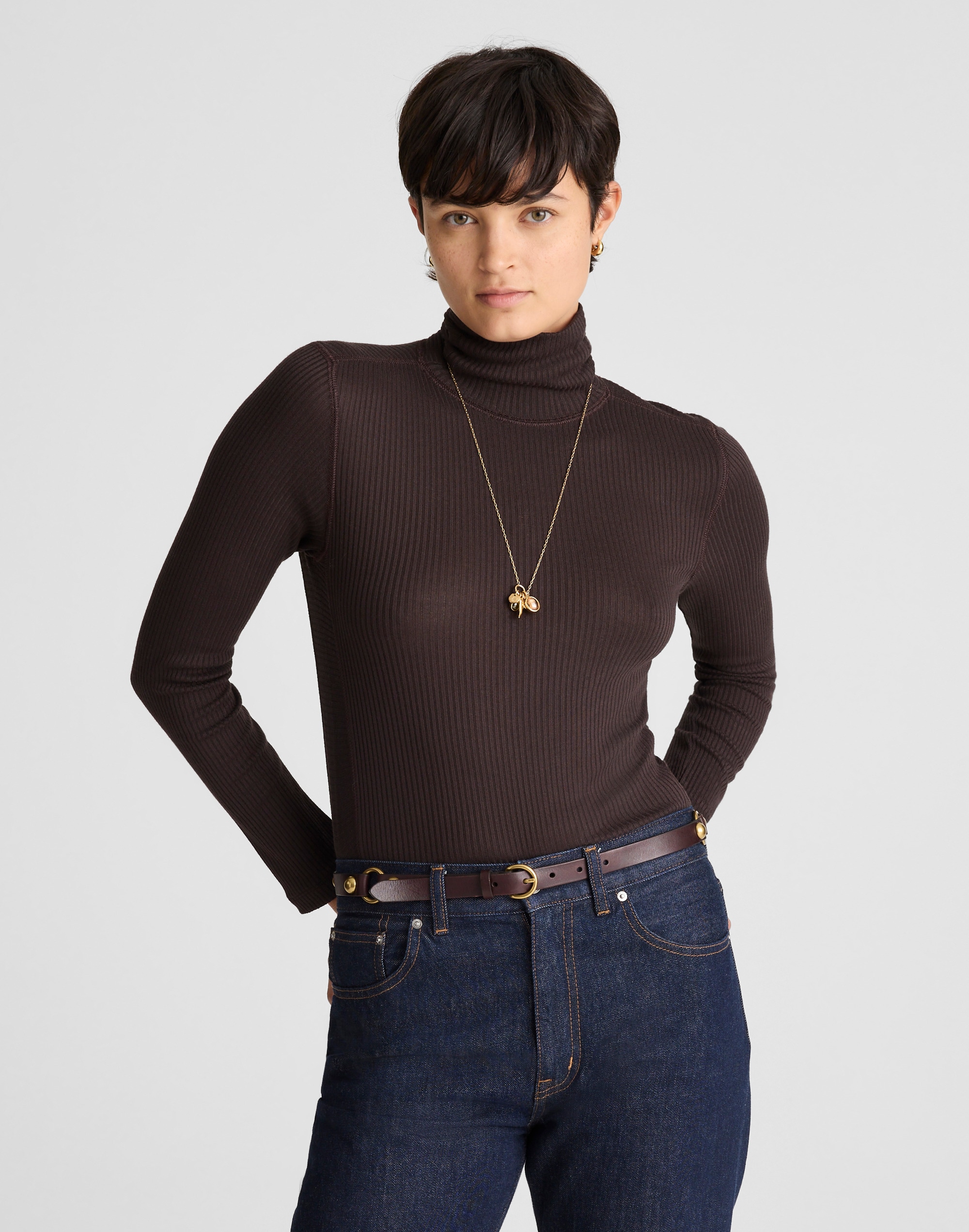 Madewell Ribbed Turtleneck Tee In Brown