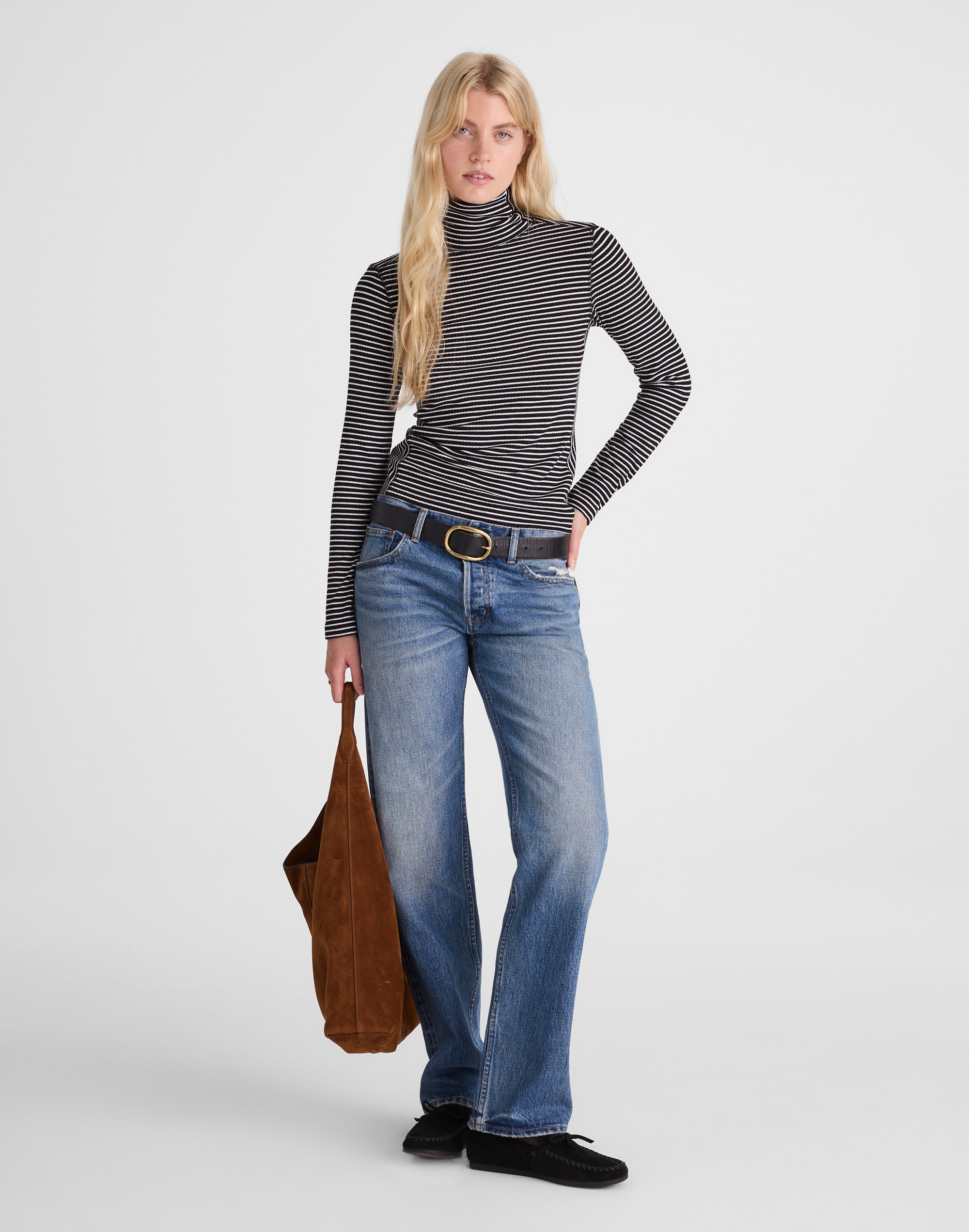 Ribbed Turtleneck Tee in Stripe Alternate Image 1