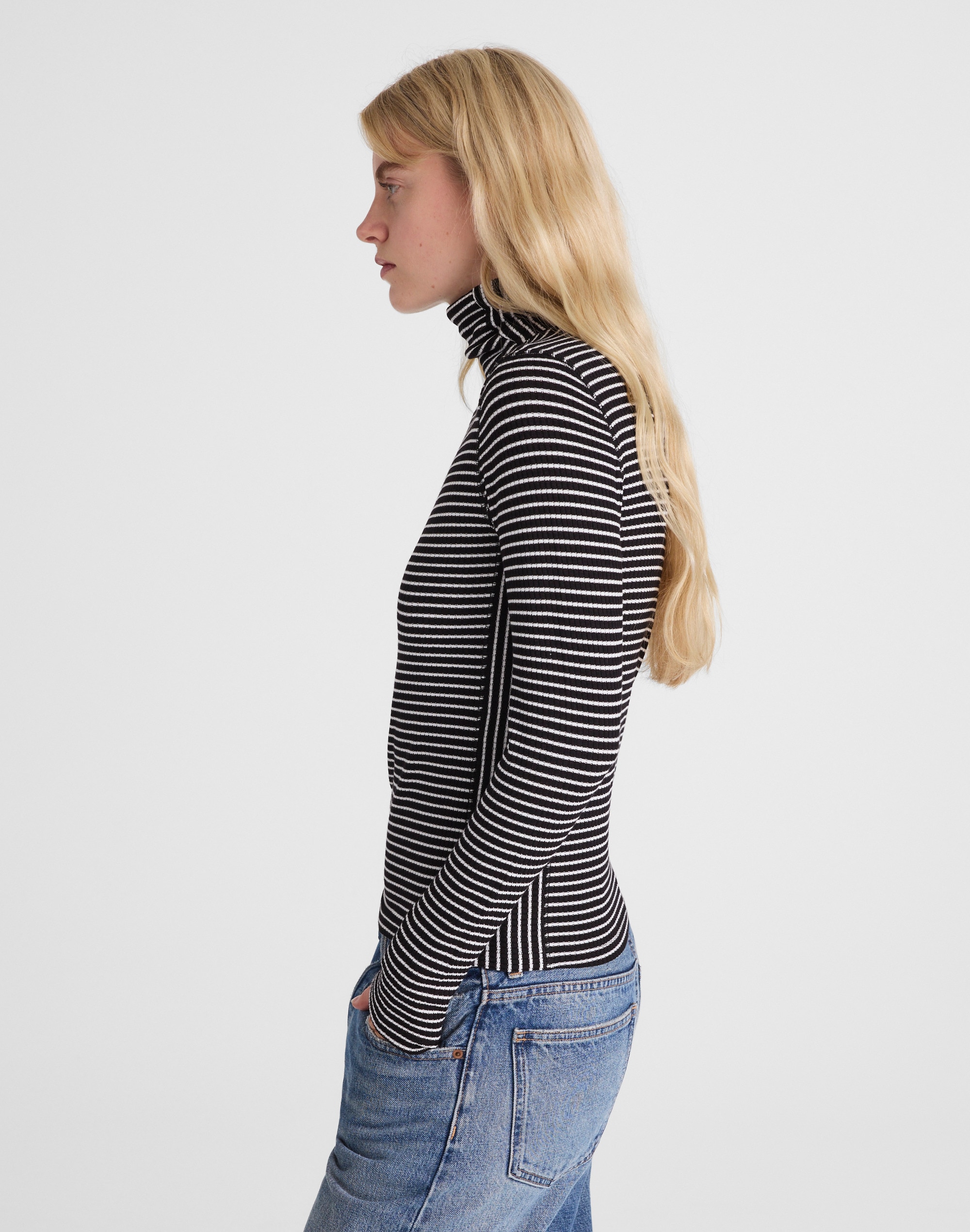 Ribbed Turtleneck Tee in Stripe Alternate Image 3