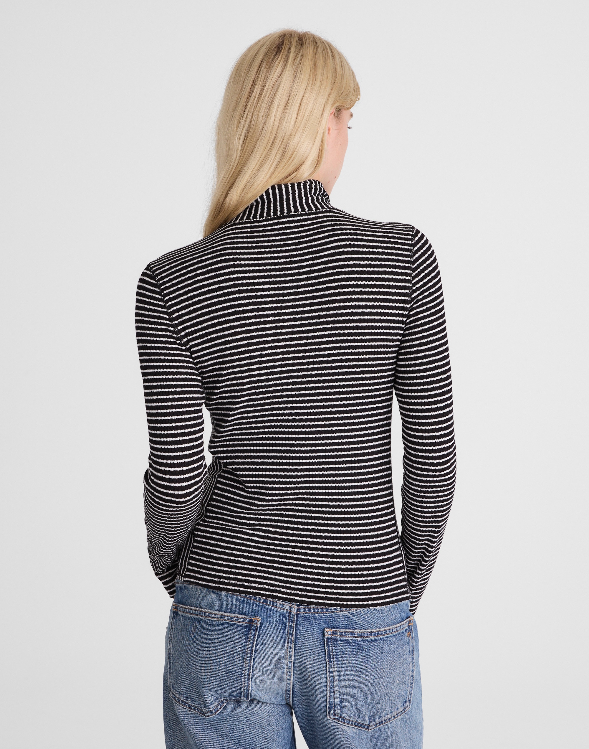 Ribbed Turtleneck Tee in Stripe Alternate Image 4