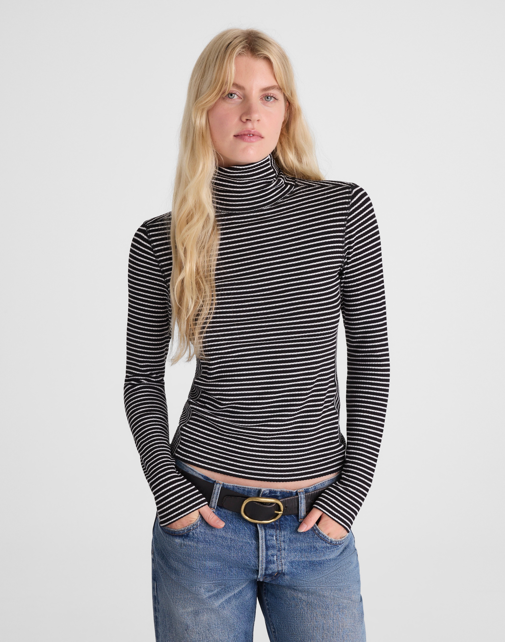 Ribbed Turtleneck Tee in Stripe Alternate Image 5