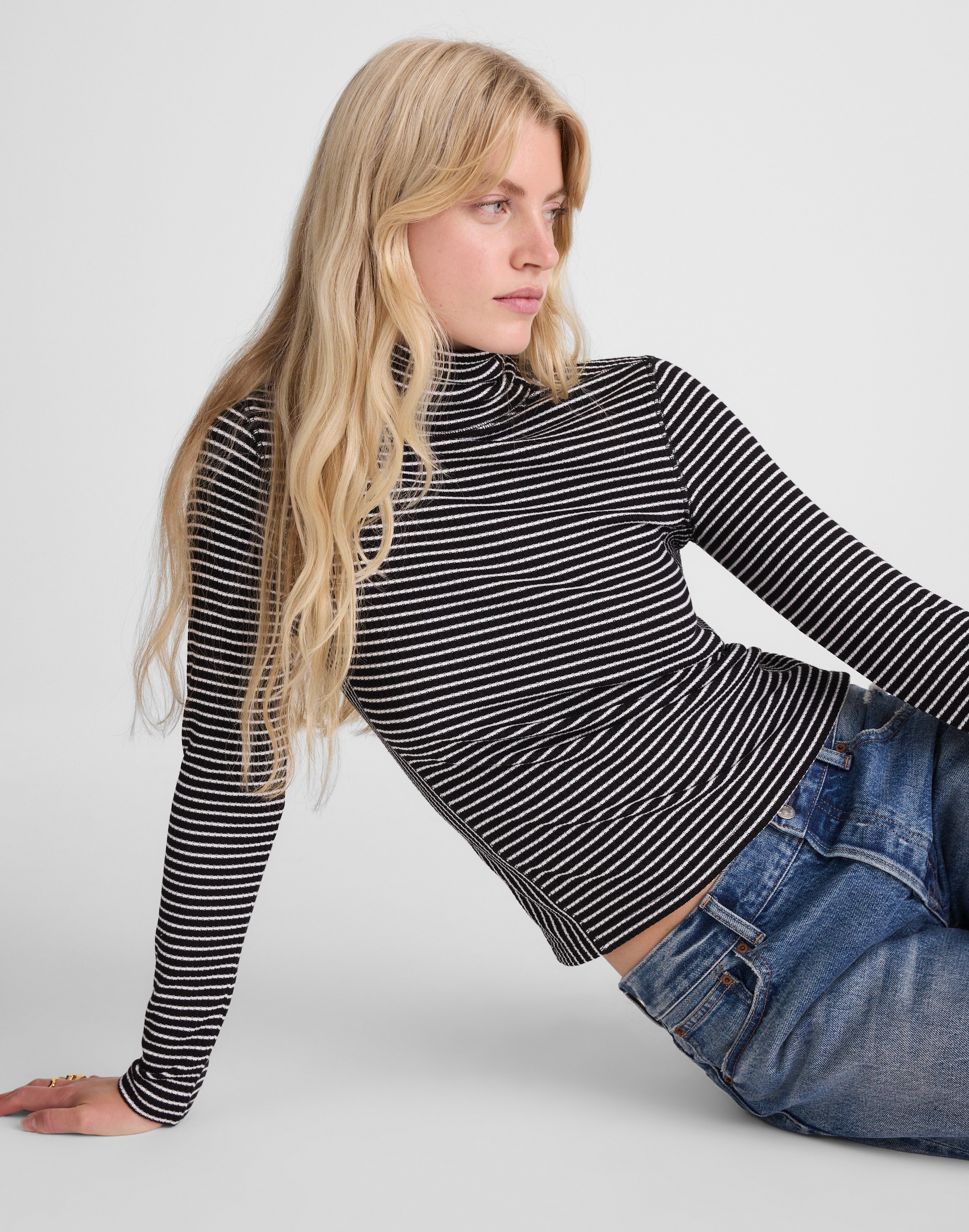 ribbed turtleneck tee in stripe