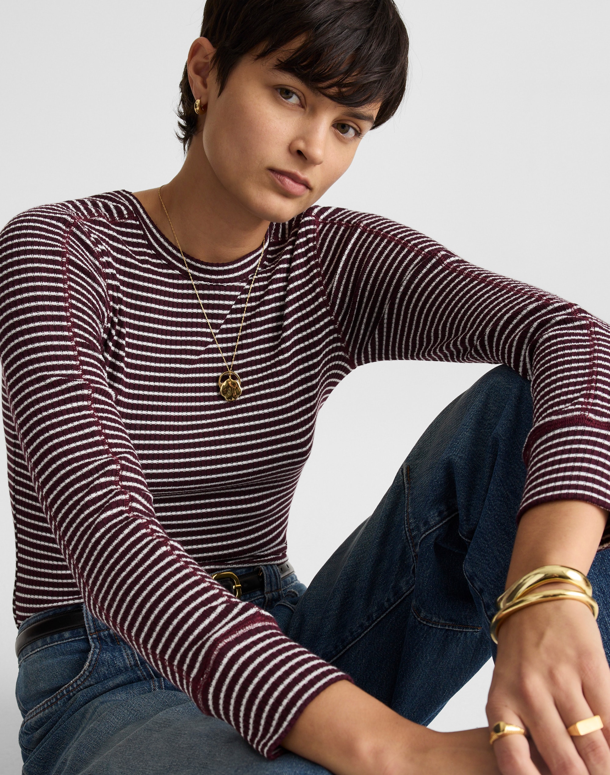 Ribbed Crewneck Long-Sleeve Tee Alternate Image 5