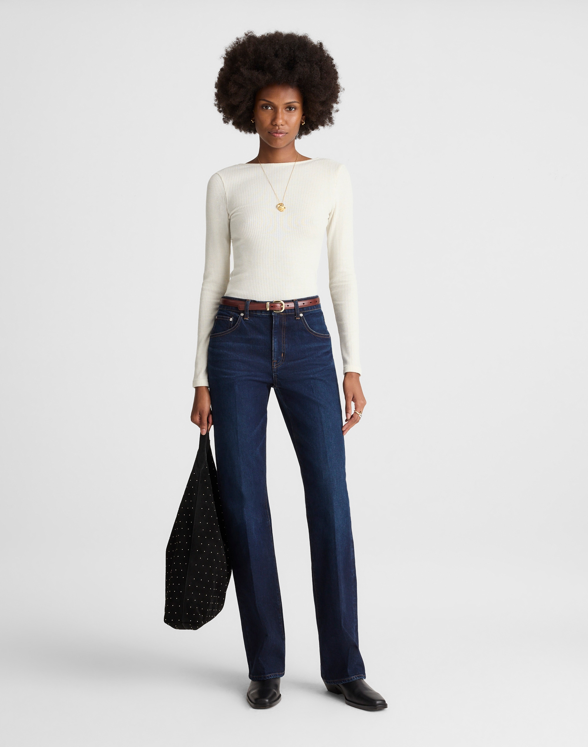 Sparkle Scoop-Back Long-Sleeve Top