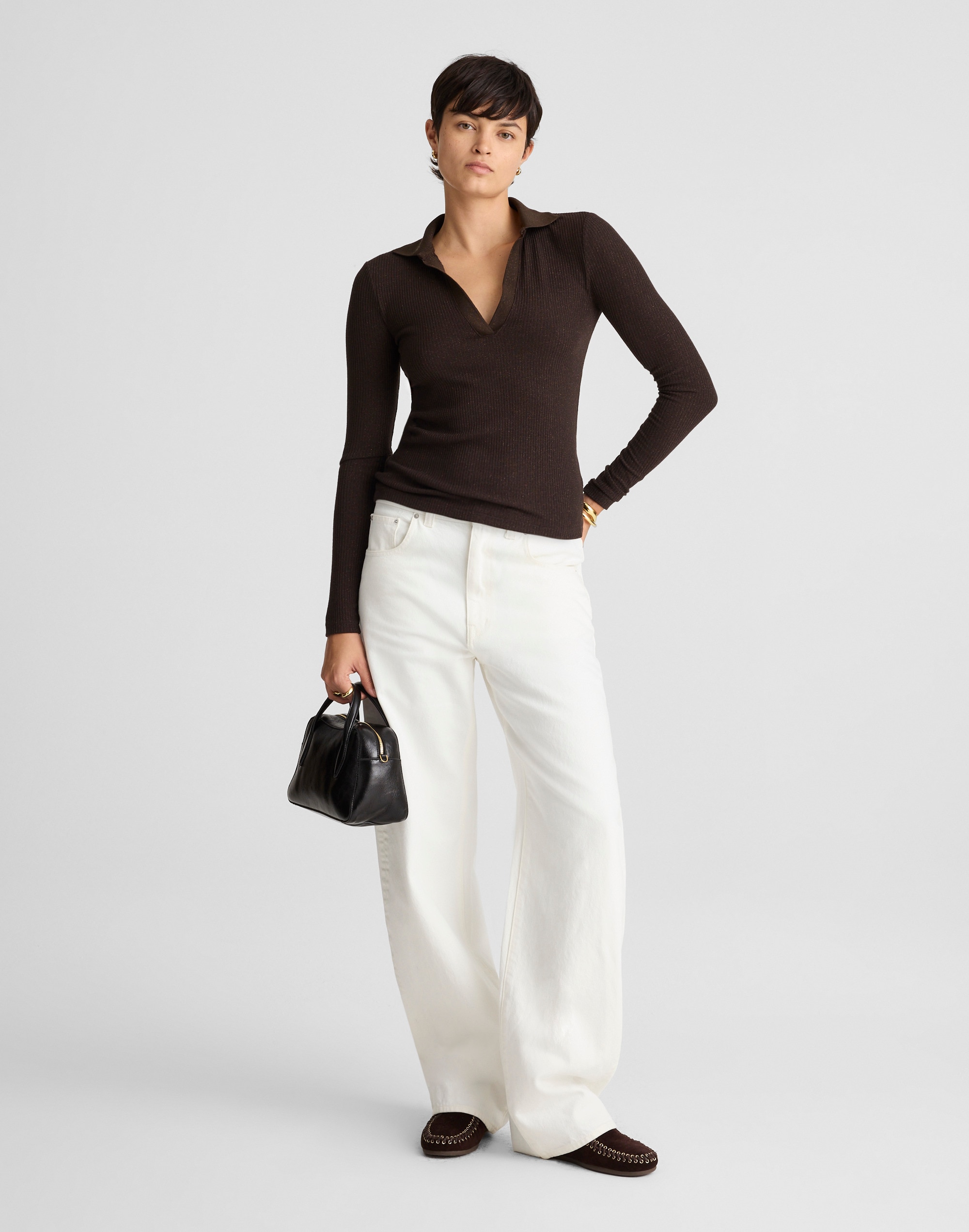 Sparkle Long-Sleeve Polo Top