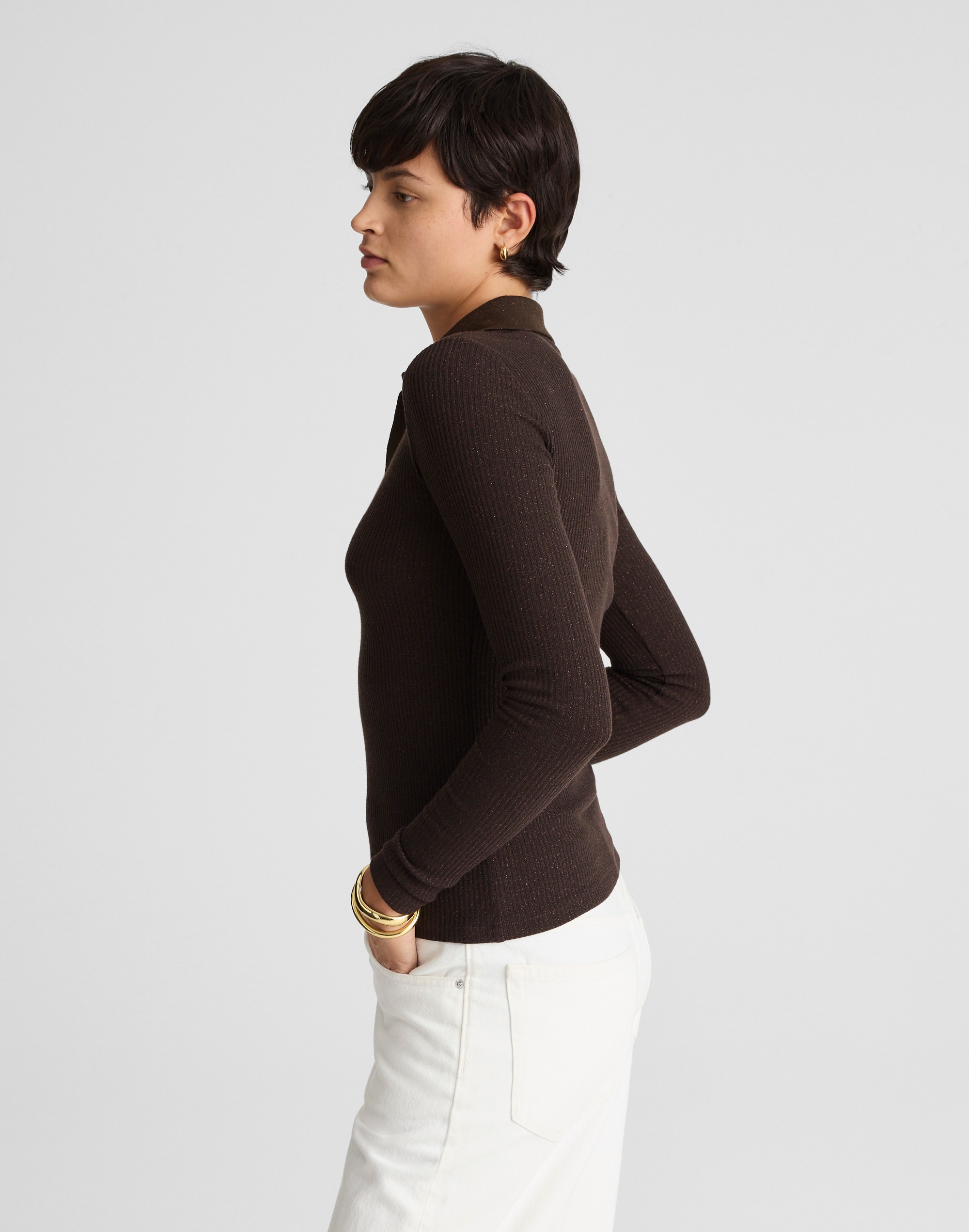 Sparkle Long-Sleeve Polo Top