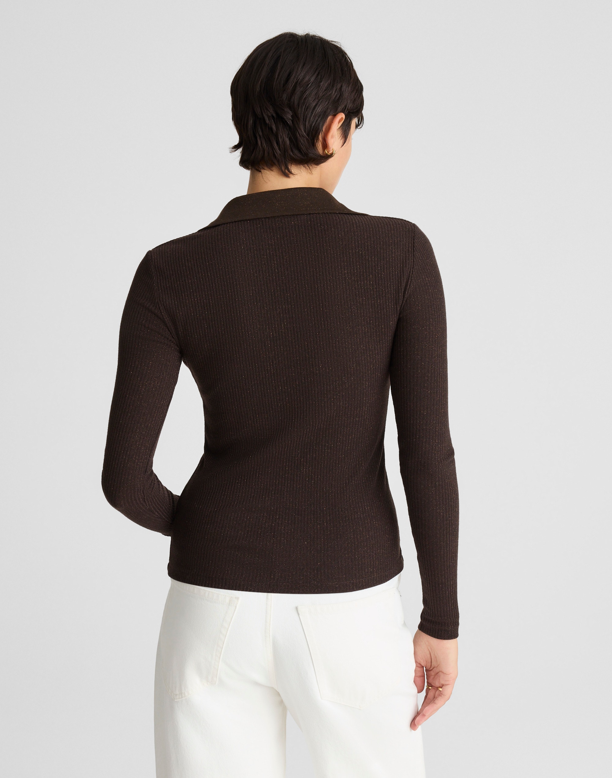 Sparkle Long-Sleeve Polo Top