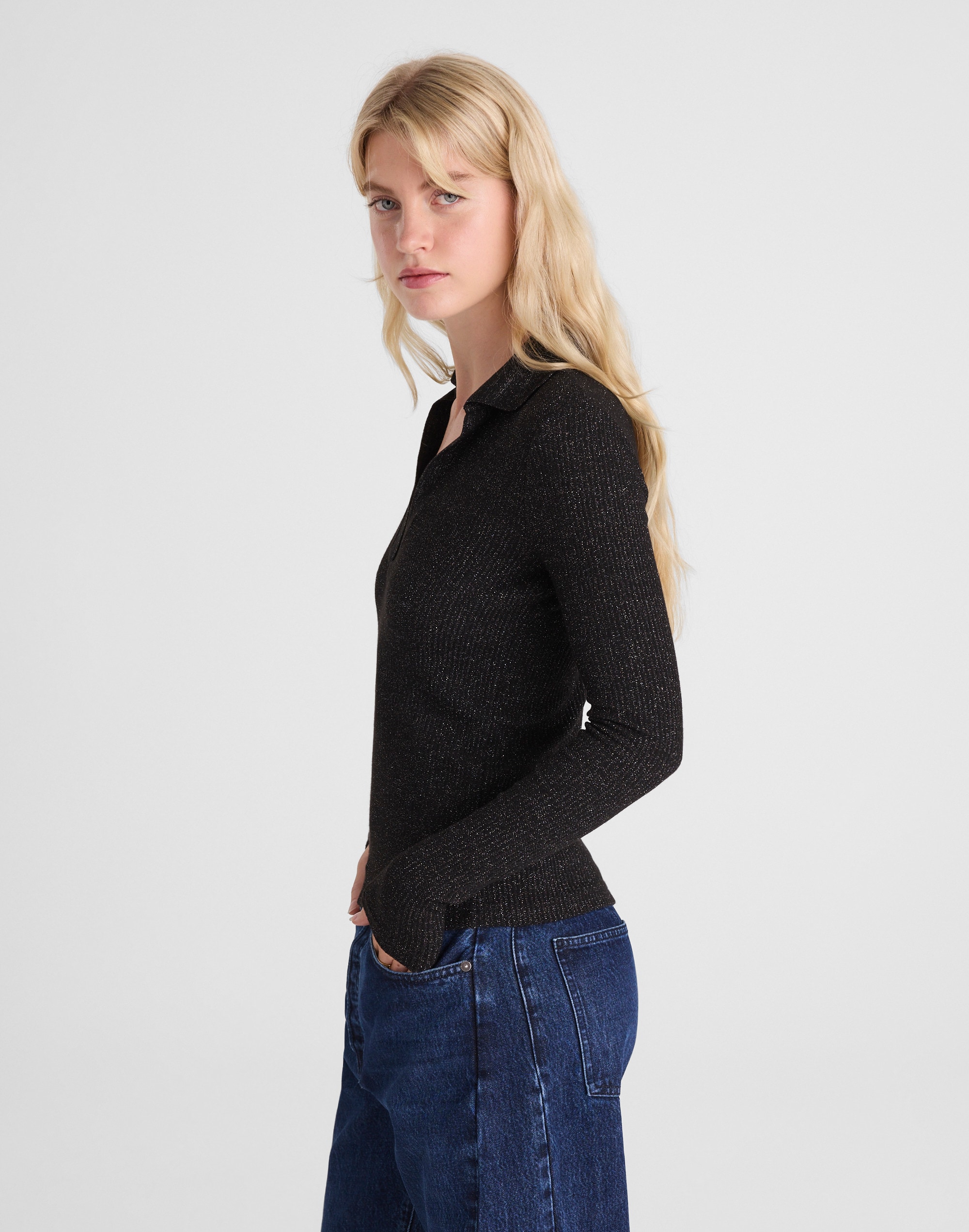 Sparkle Long-Sleeve Polo Top