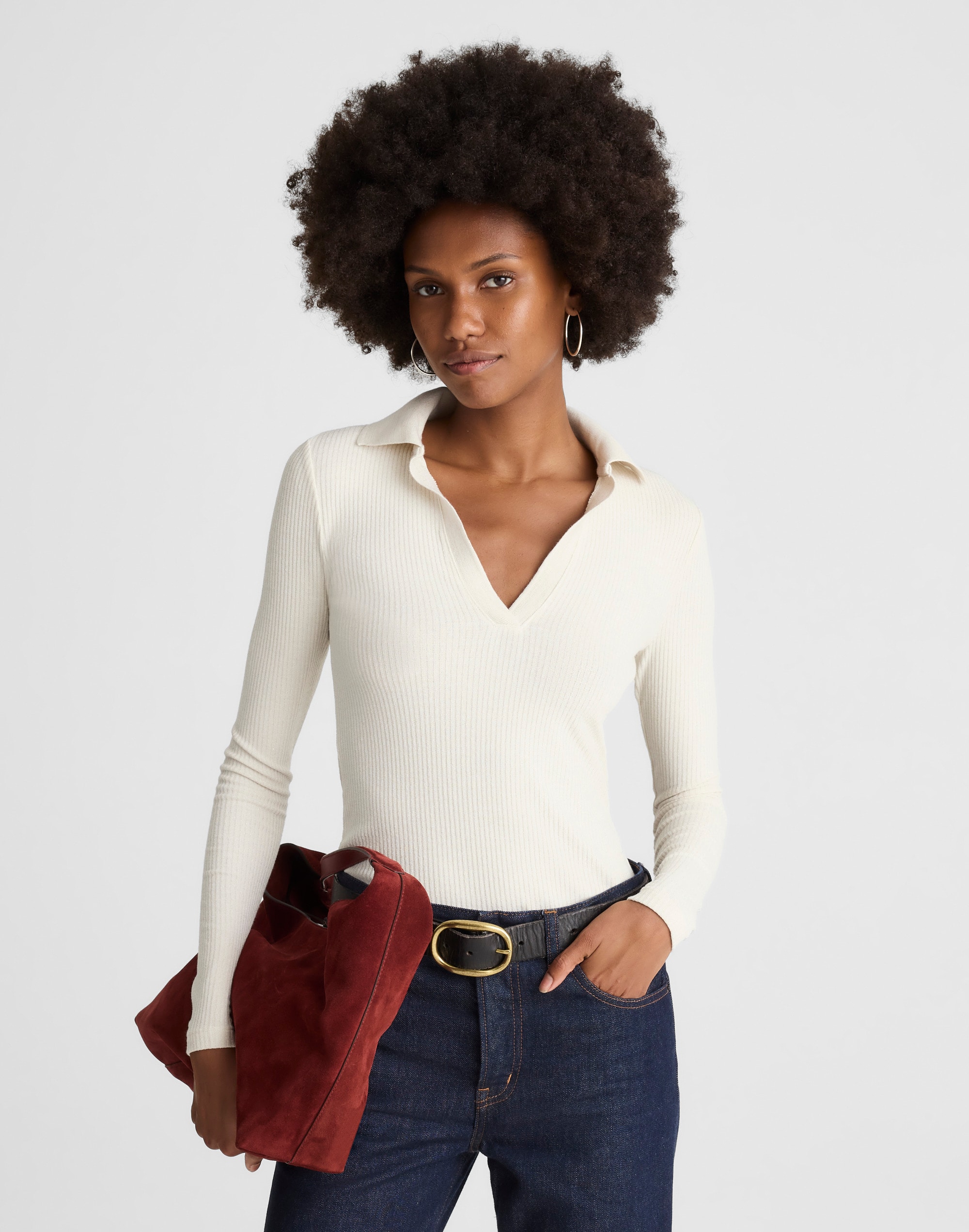 Sparkle Long-Sleeve Polo Top
