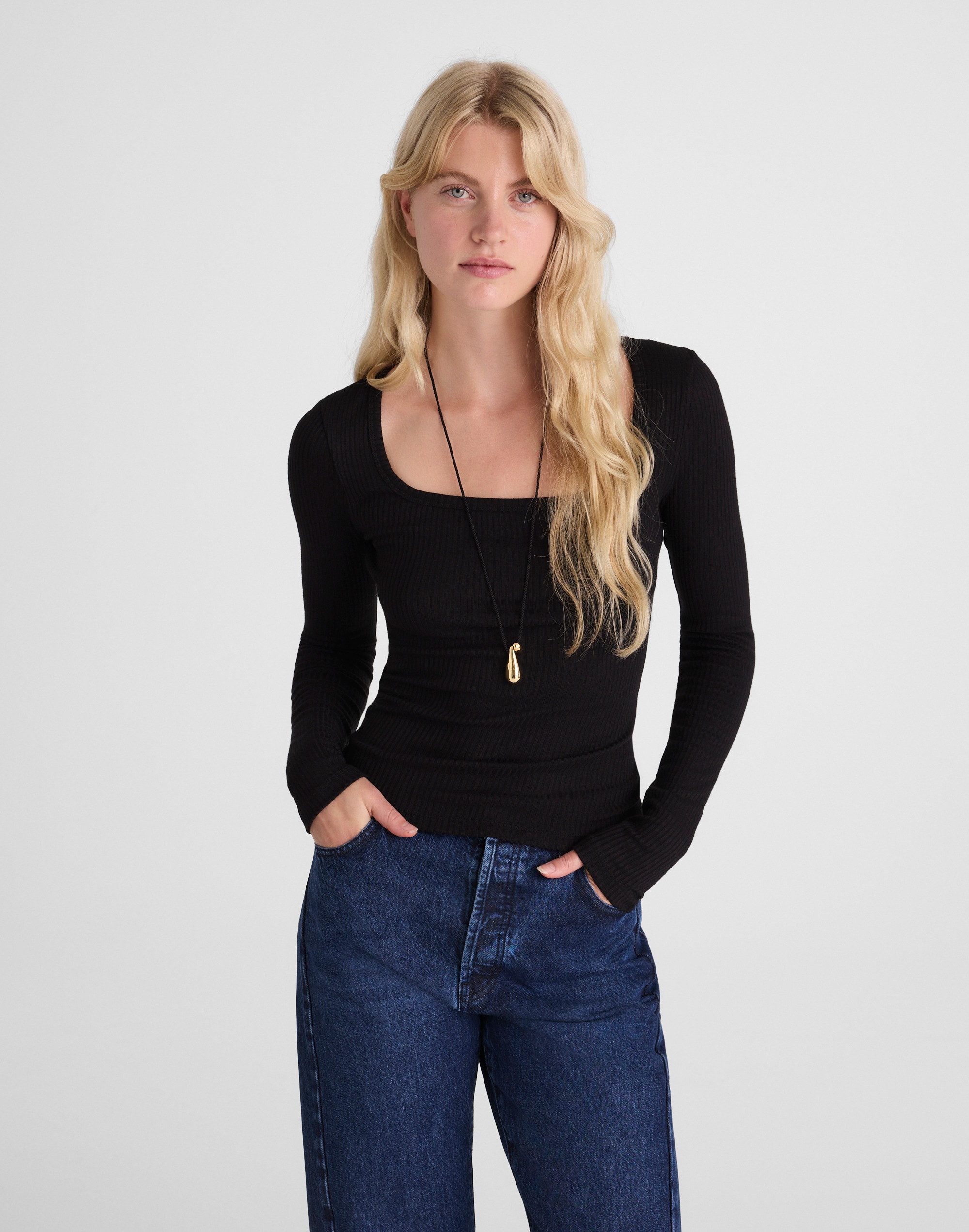 square-neck long-sleeve top