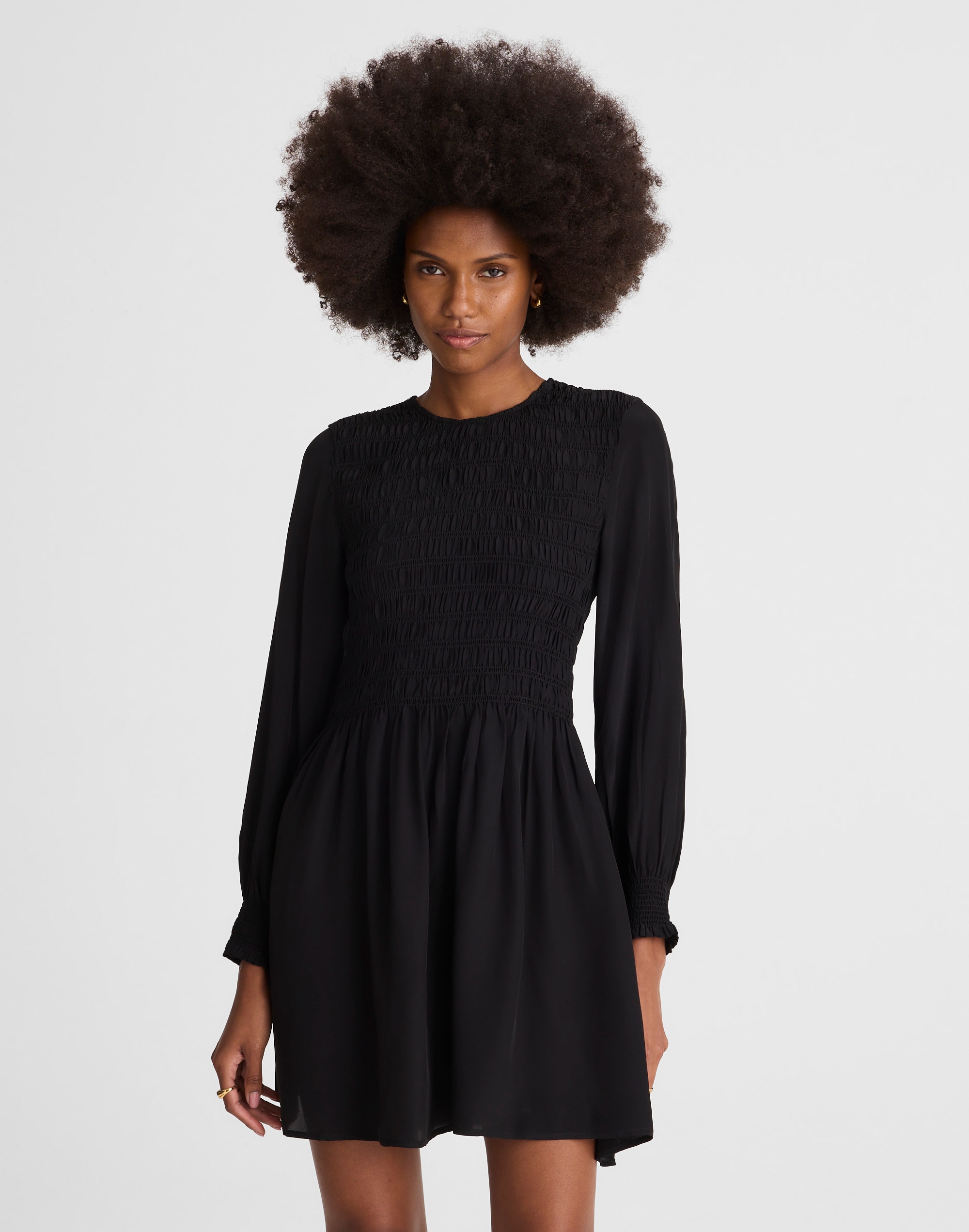 Long-Sleeve Smocked Mini Dress