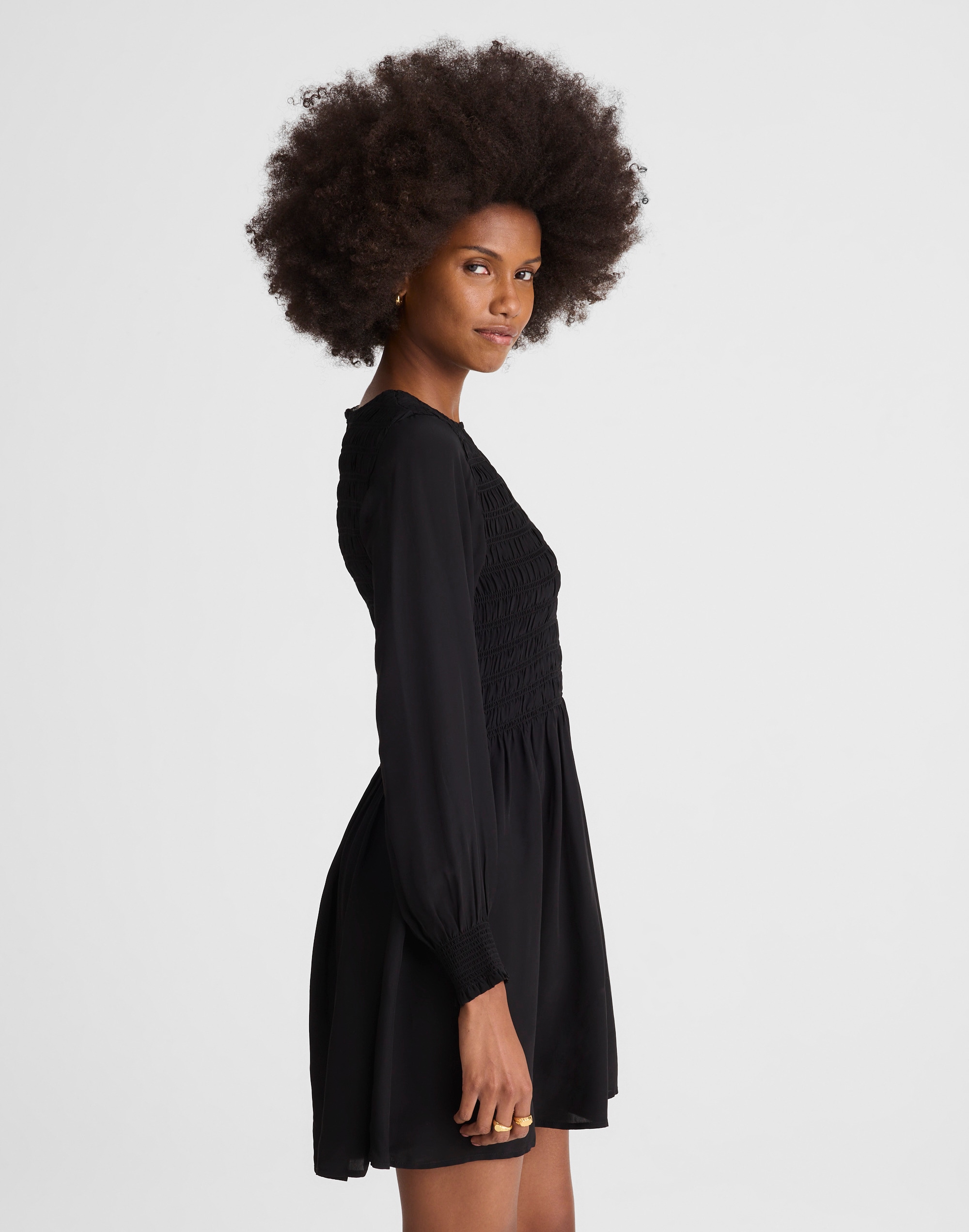 Long-Sleeve Smocked Mini Dress