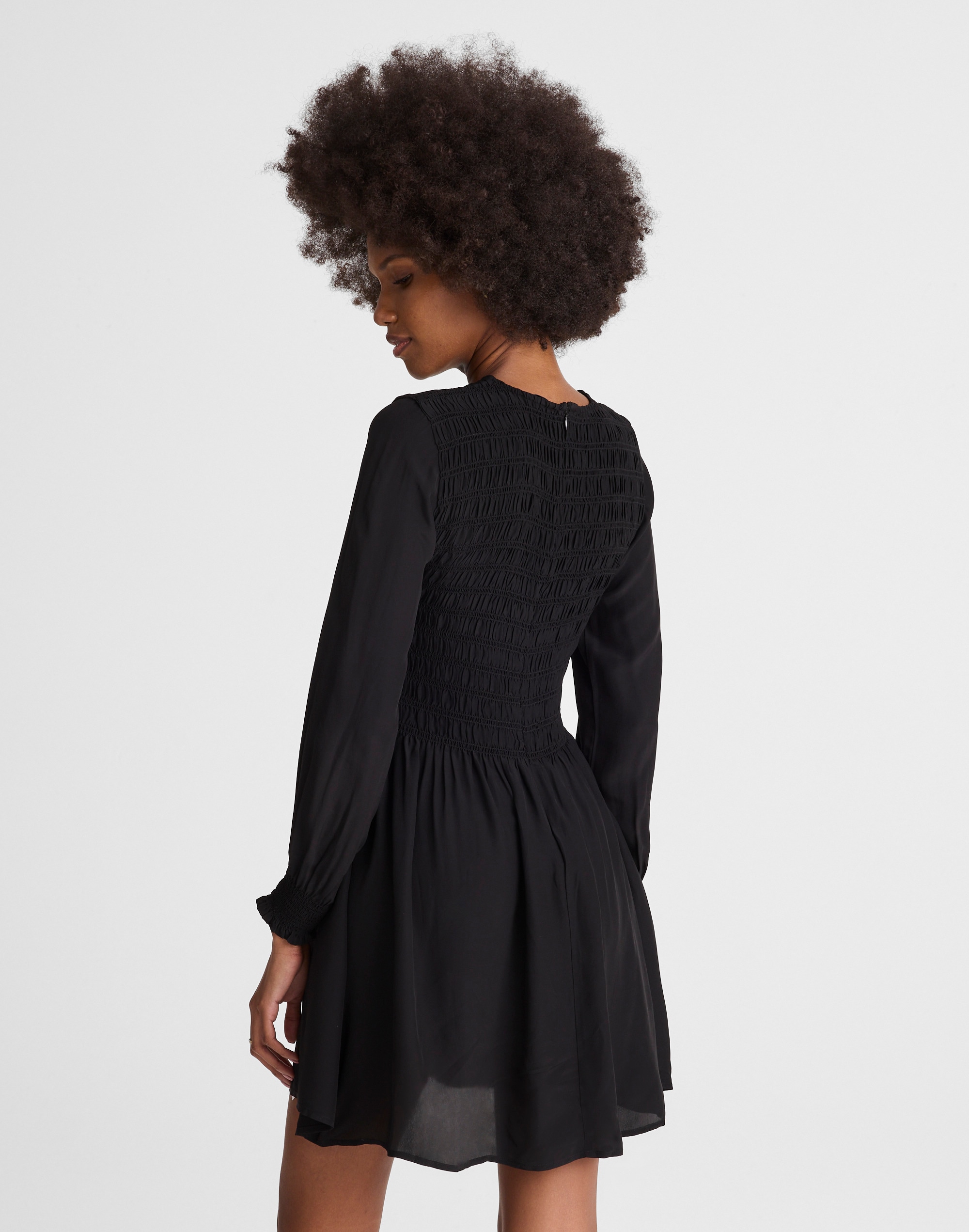 Long-Sleeve Smocked Mini Dress