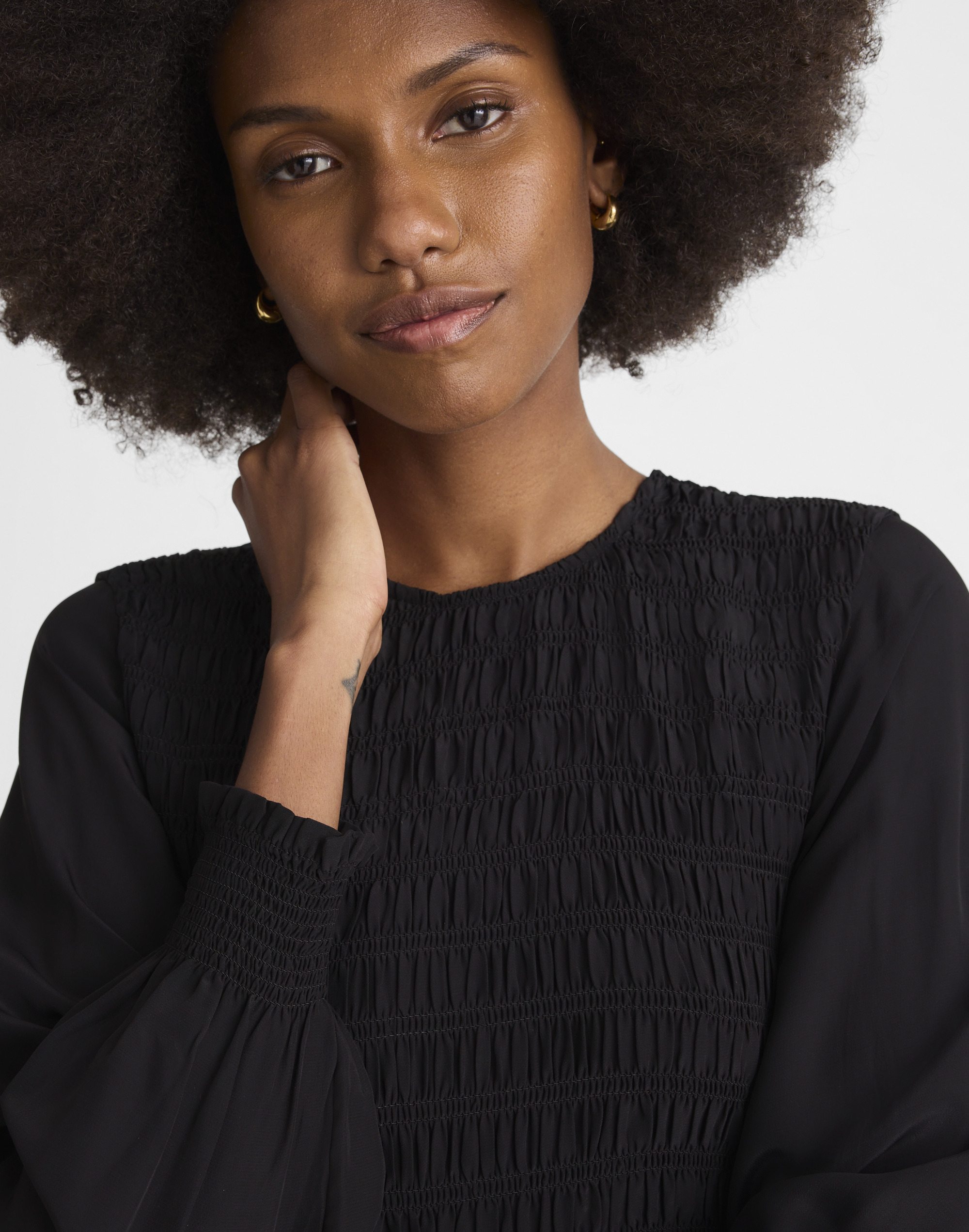 Long-Sleeve Smocked Mini Dress