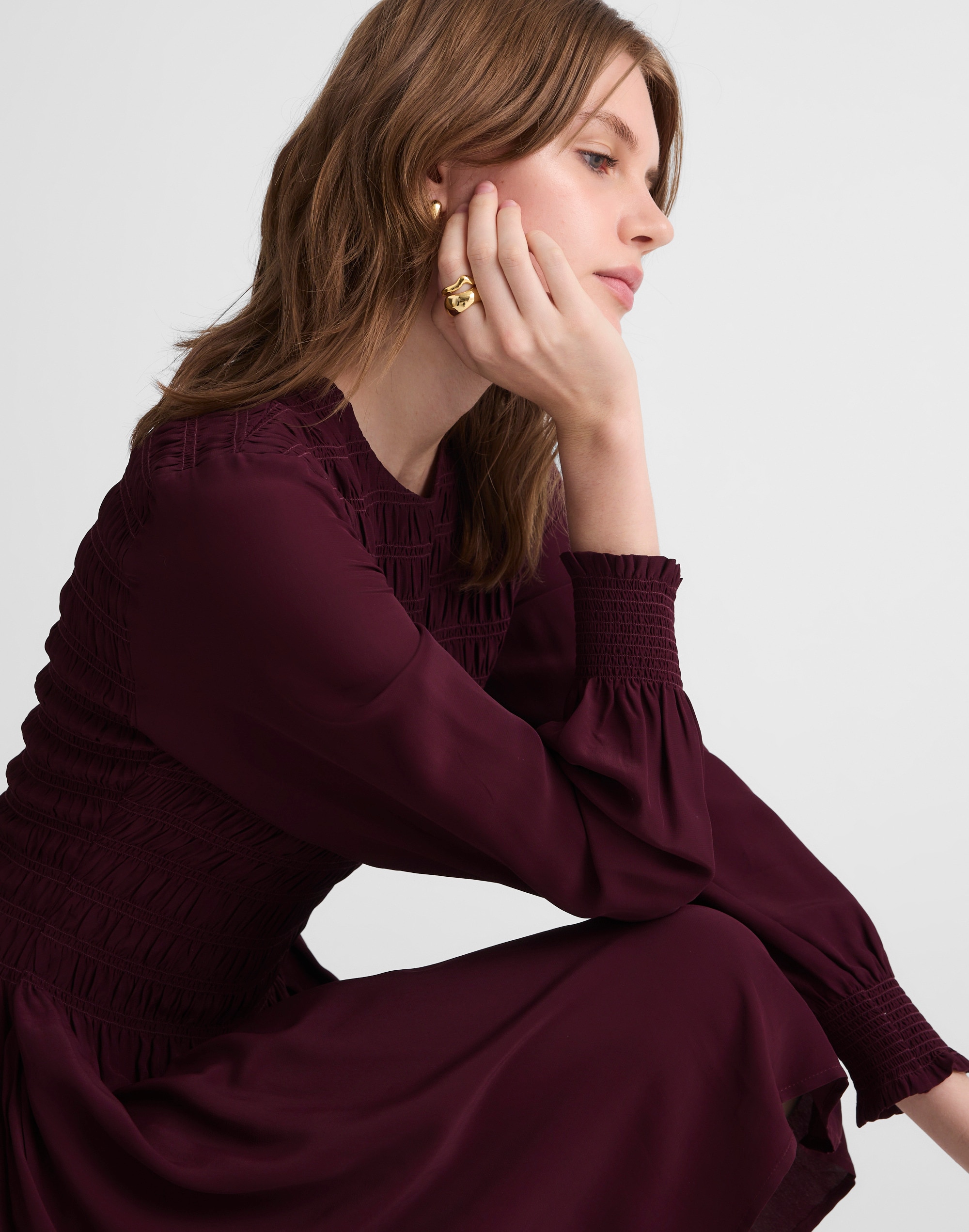 Long-Sleeve Smocked Mini Dress