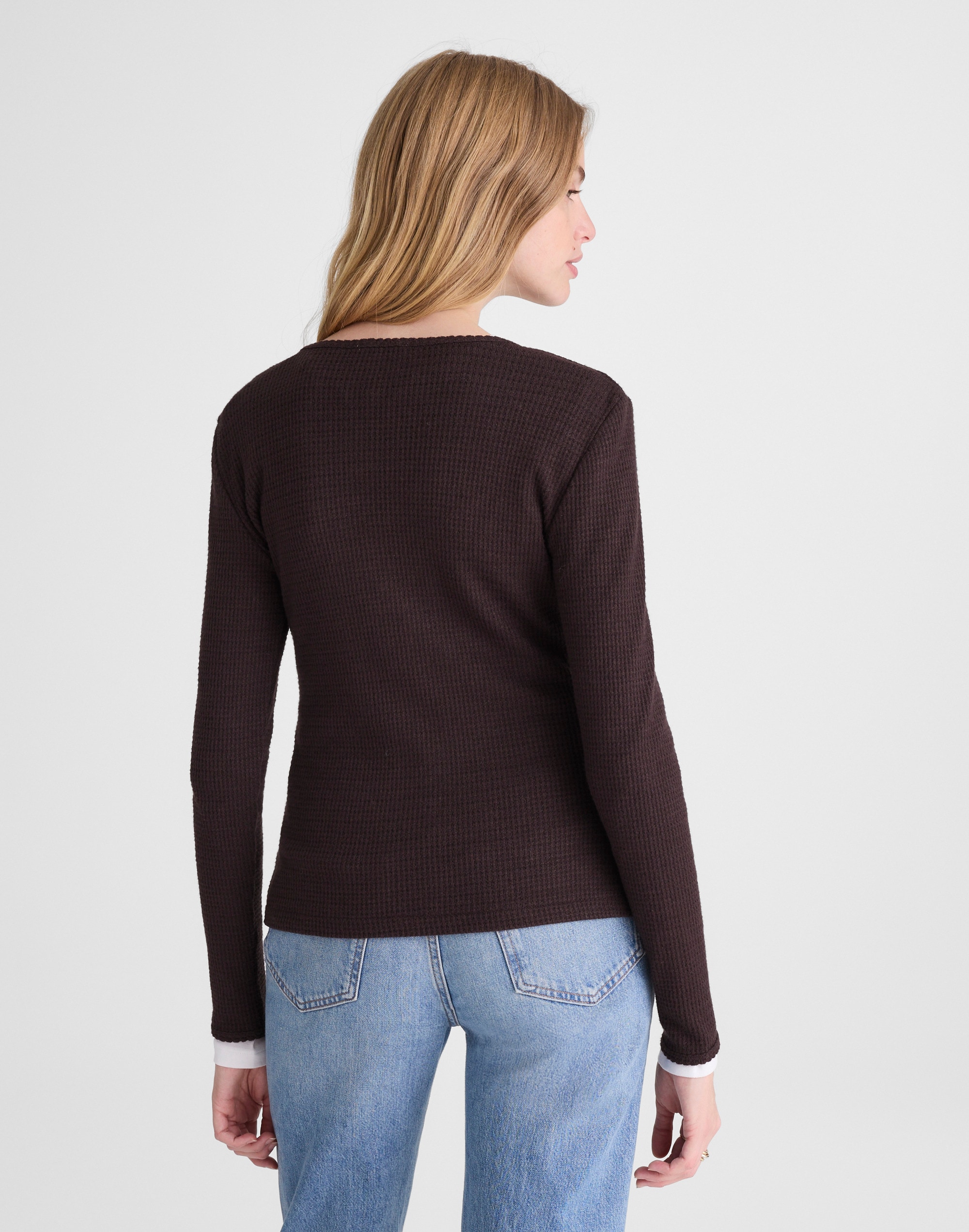 Waffle-Knit Cutaway Crewneck Cardigan