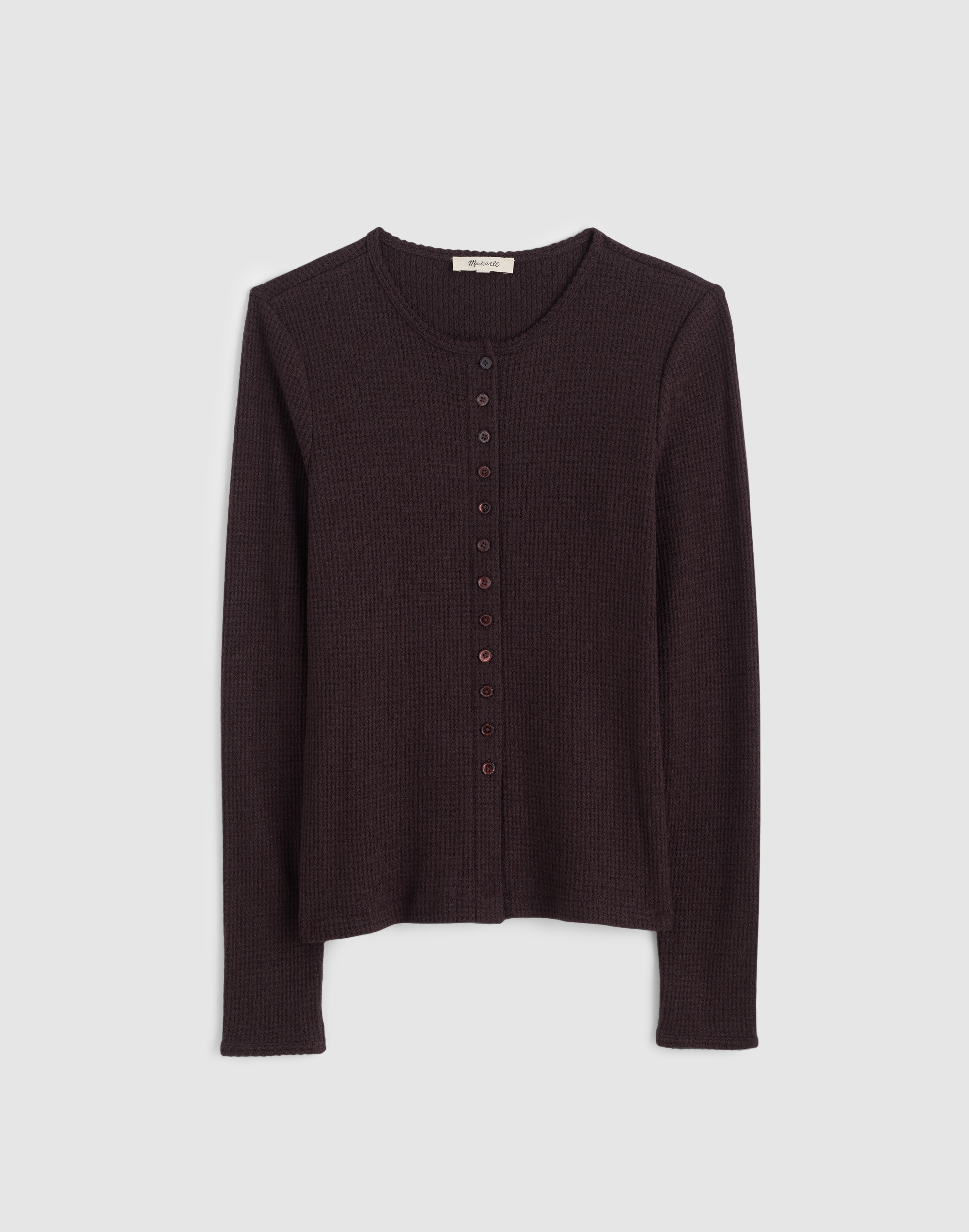 Waffle-Knit Cutaway Crewneck Cardigan