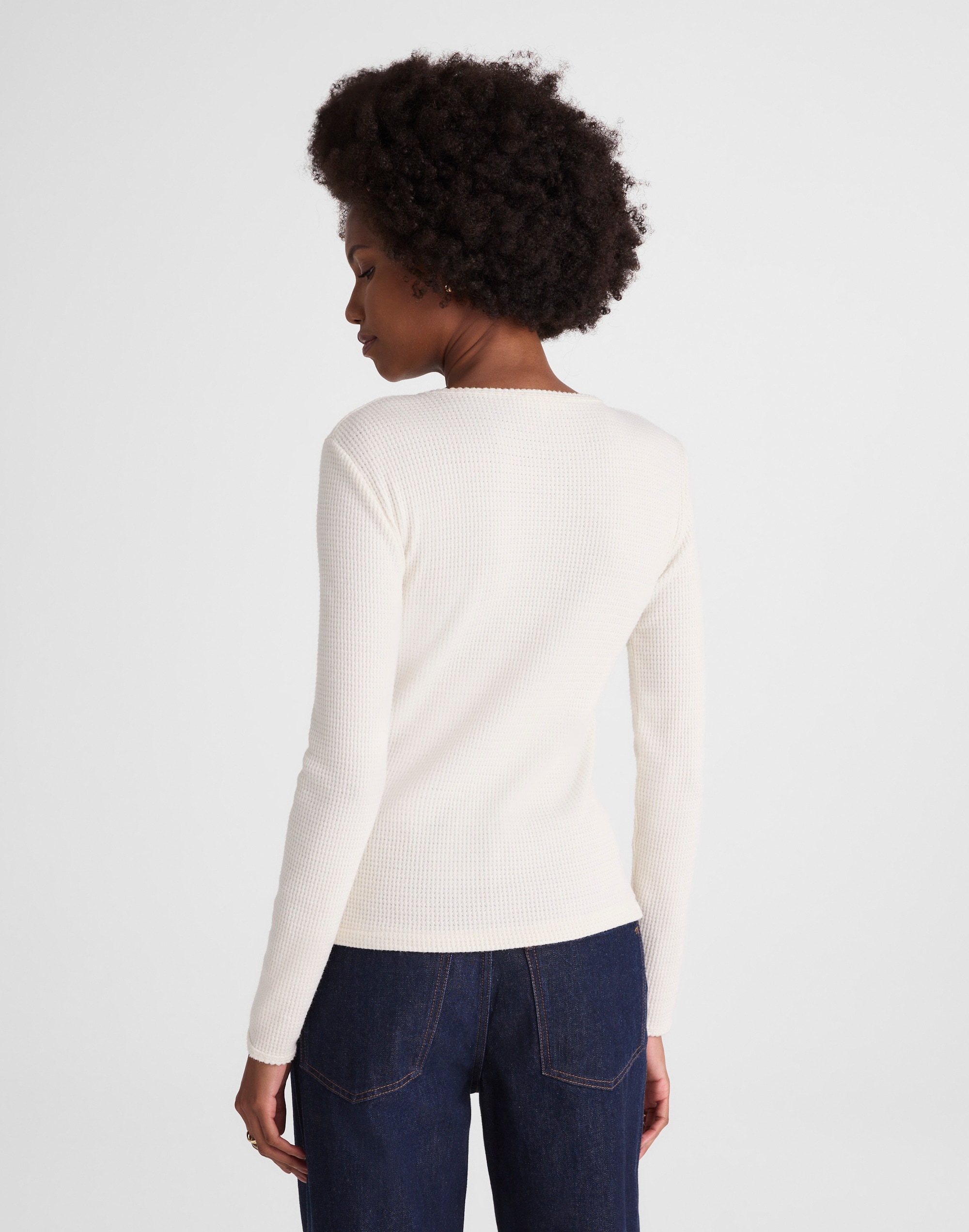 Waffle-Knit Cutaway Crewneck Cardigan