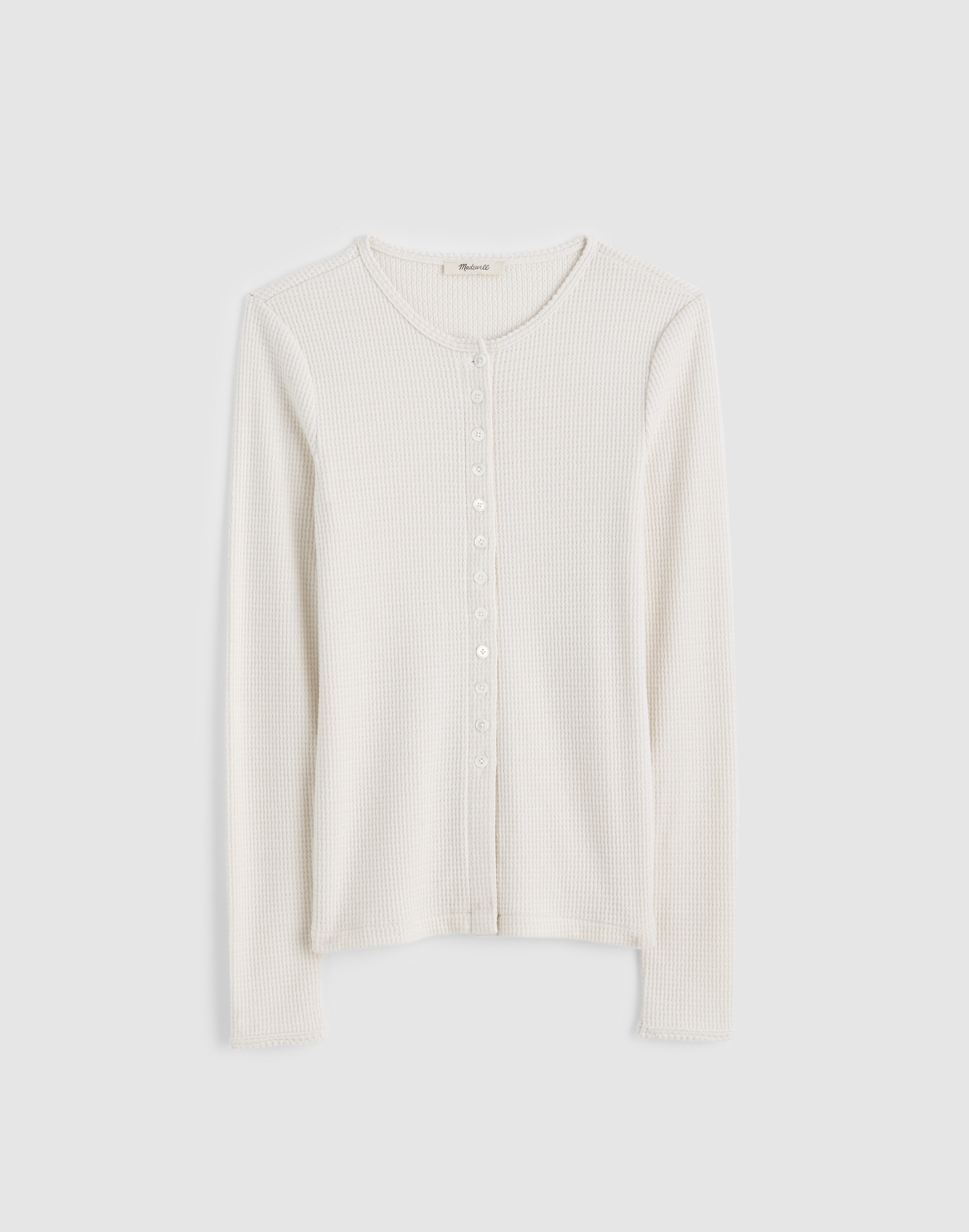 Waffle-Knit Cutaway Crewneck Cardigan