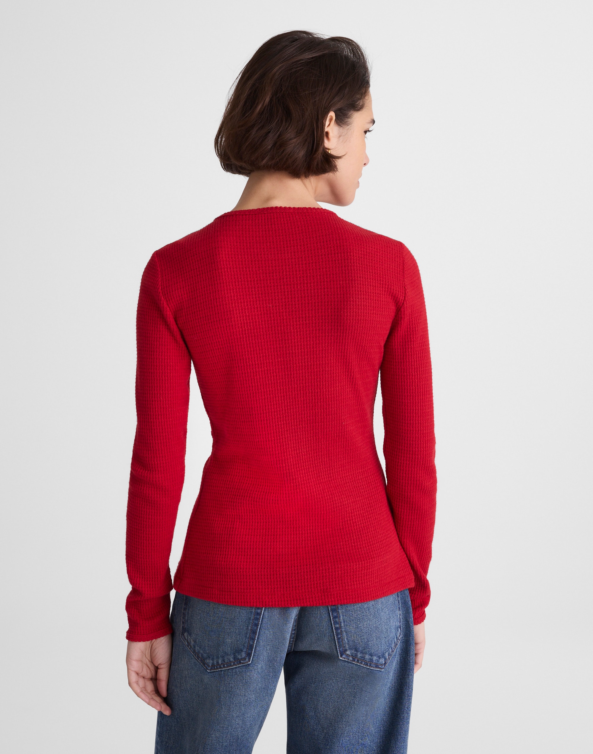 Waffle-Knit Cutaway Crewneck Cardigan