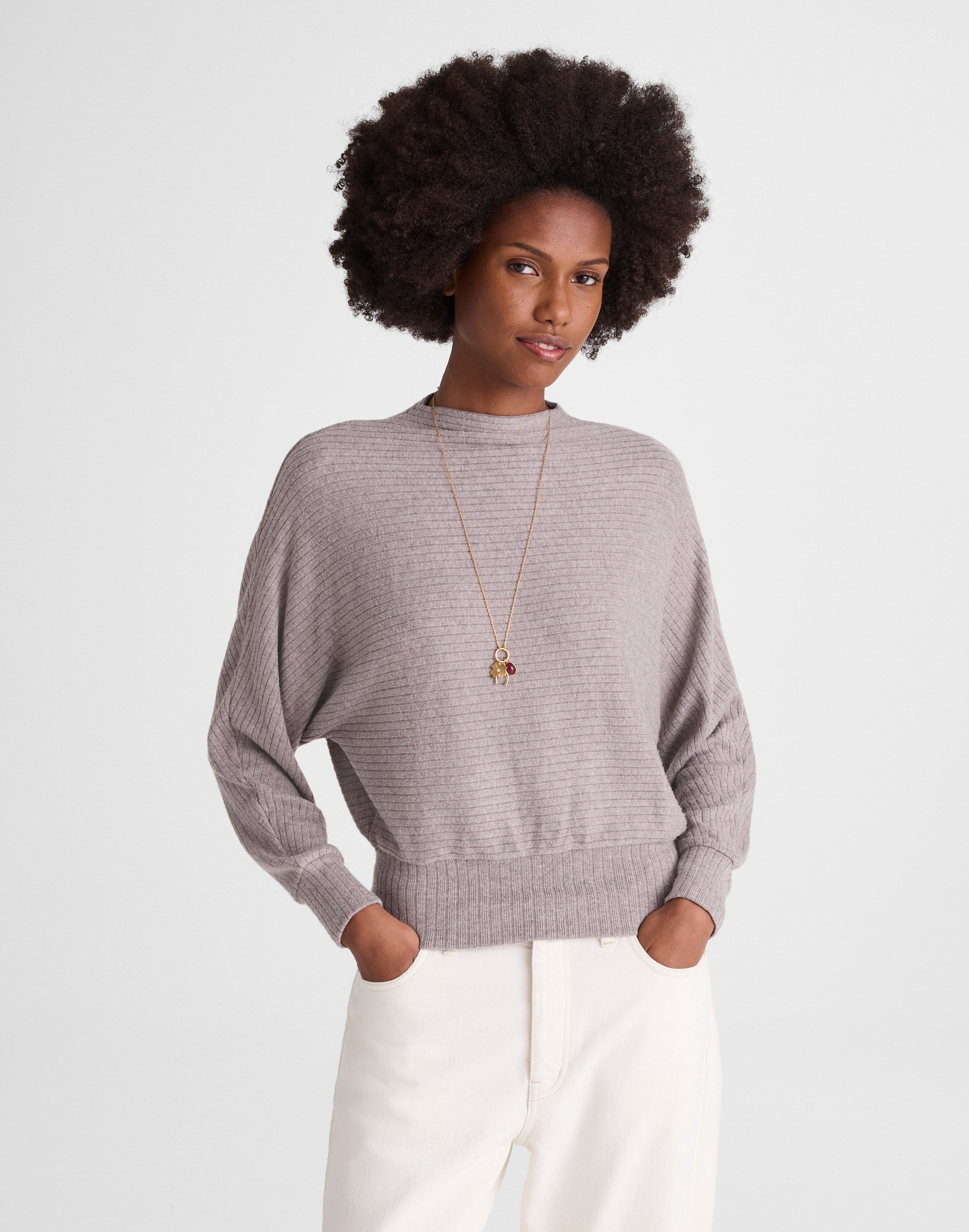 Madewell Mockneck Dolman-sleeve Top In Gray