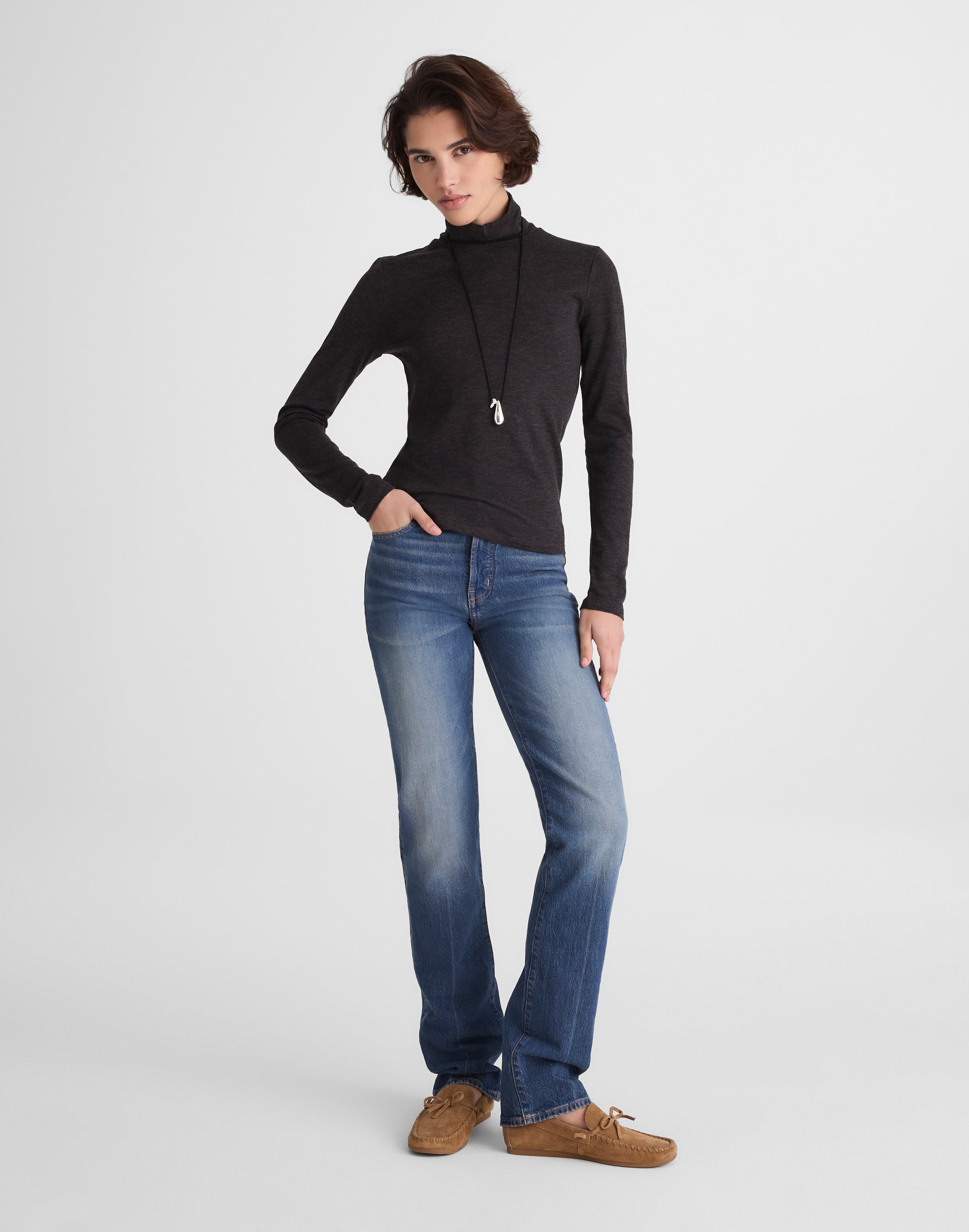 Turtleneck Long-Sleeve Top in Wool Blend