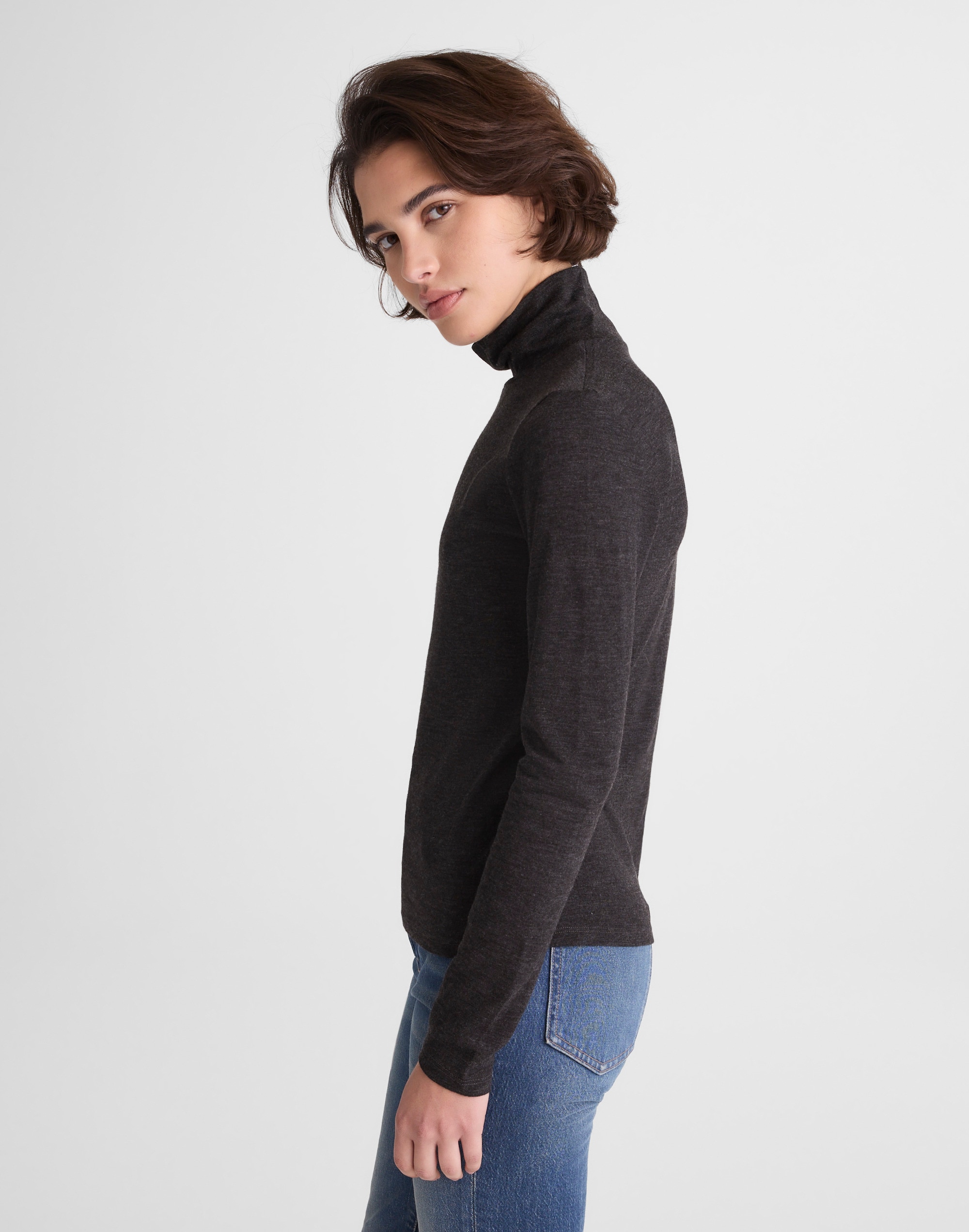 Turtleneck Long-Sleeve Top in Wool Blend