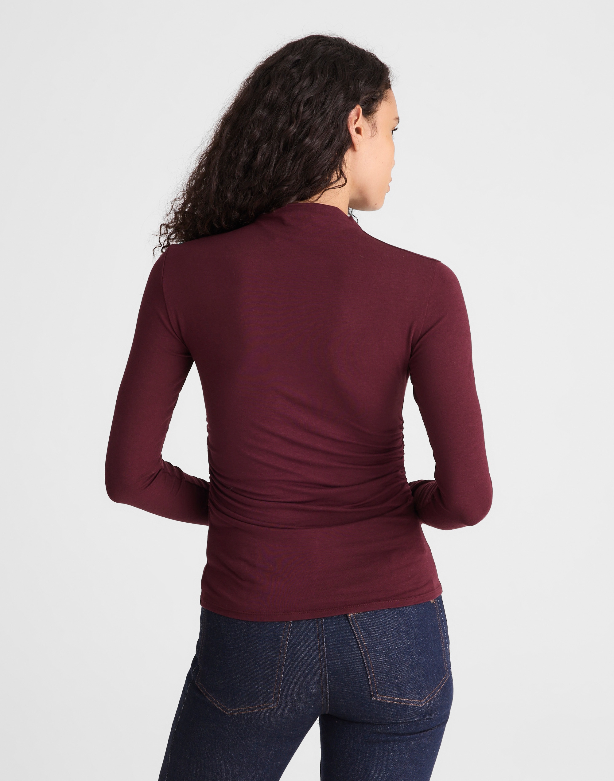 Ruched Mockneck Long-Sleeve Top