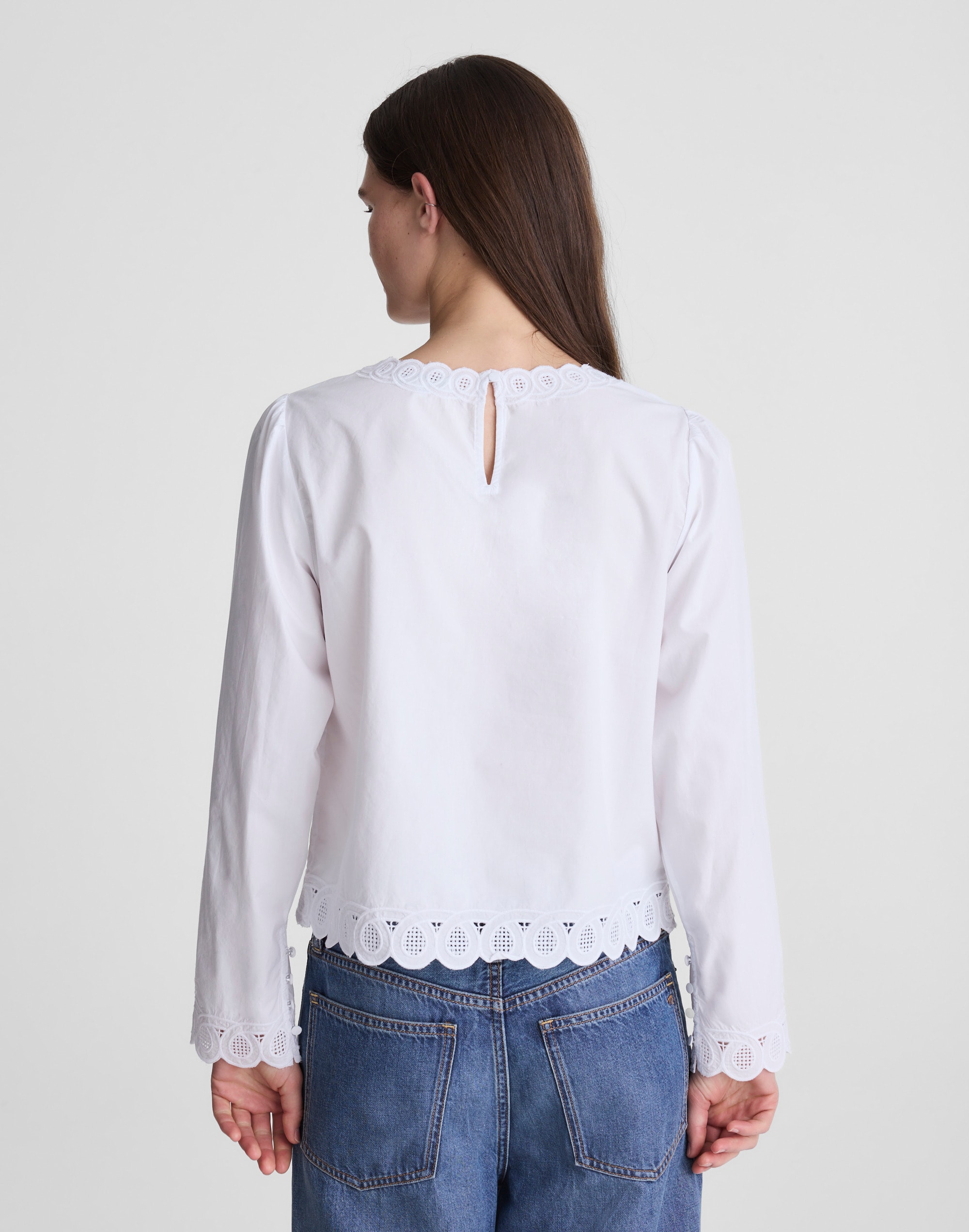 Embroidered Puff-Sleeve Top in Poplin