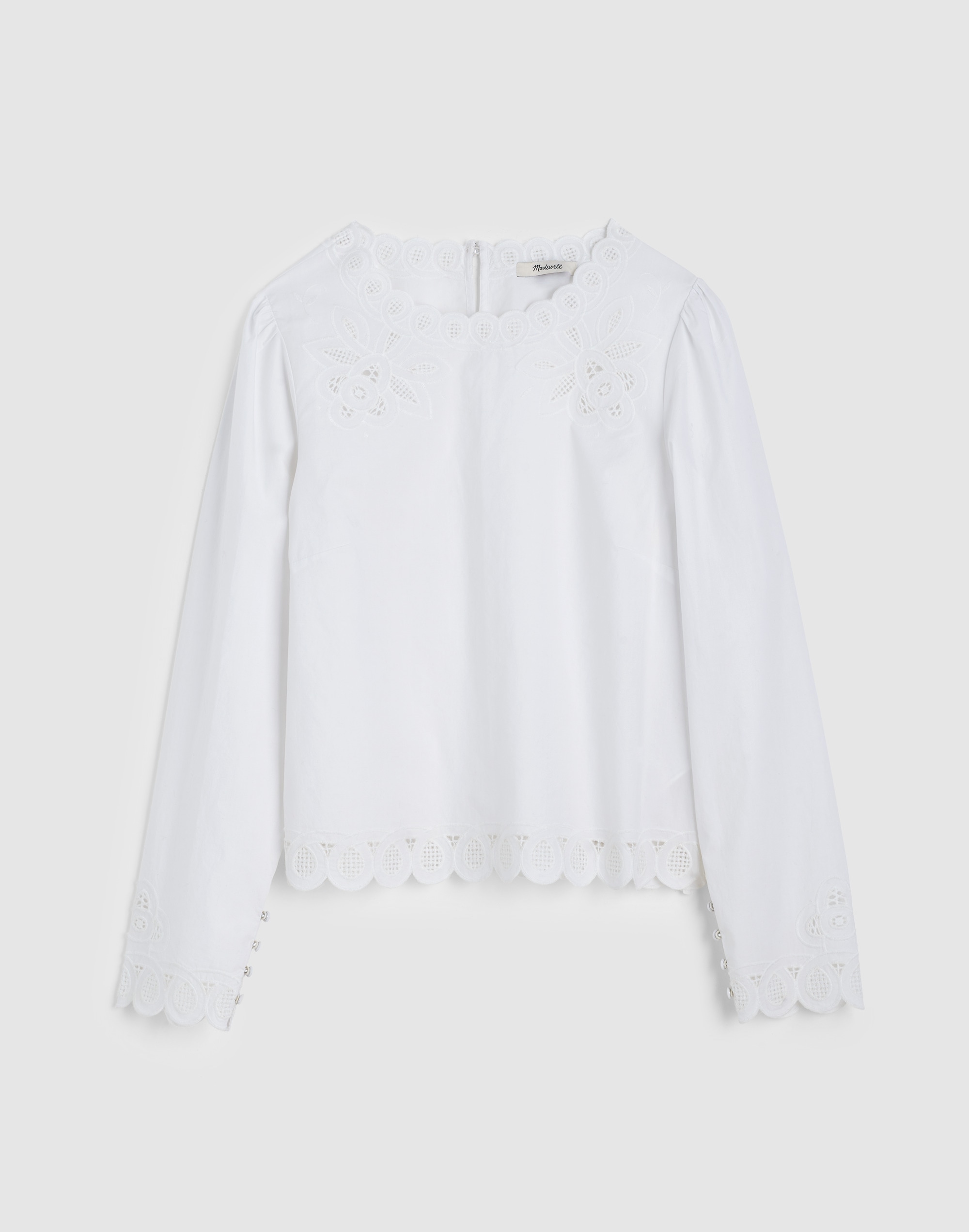Embroidered Puff-Sleeve Top in Poplin