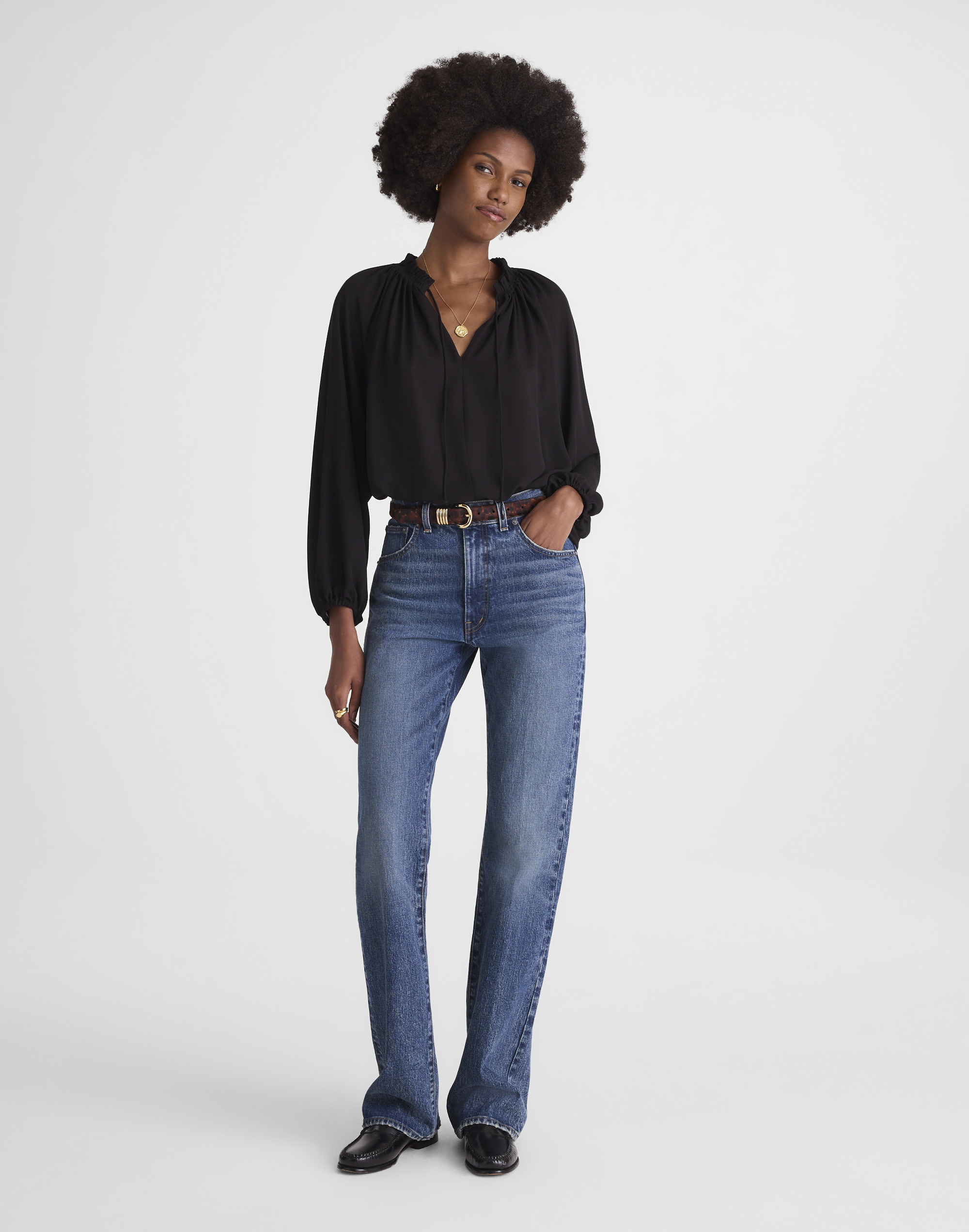 Long-Sleeve Tie-Neck Top