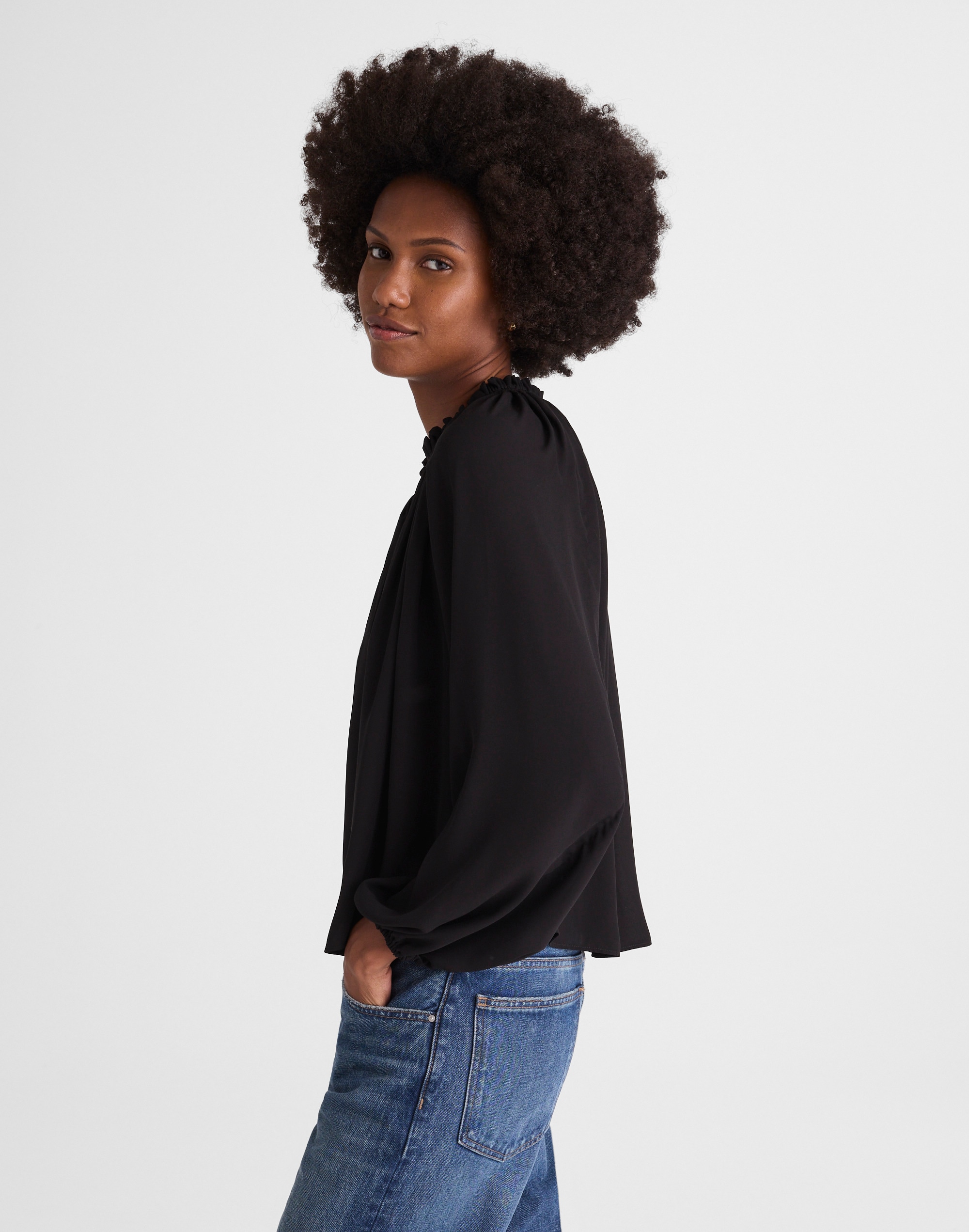 Long-Sleeve Tie-Neck Top
