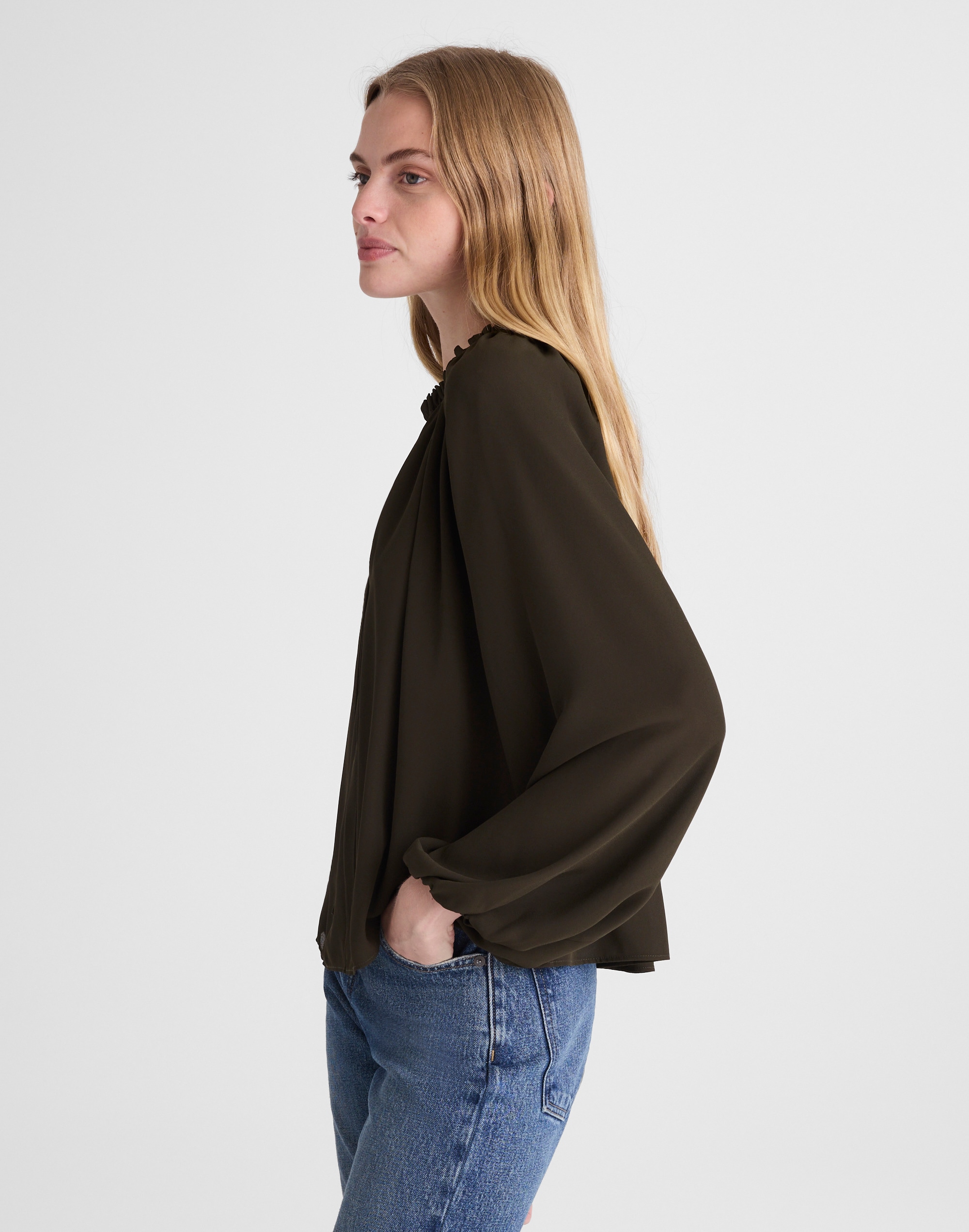 Long-Sleeve Tie-Neck Top