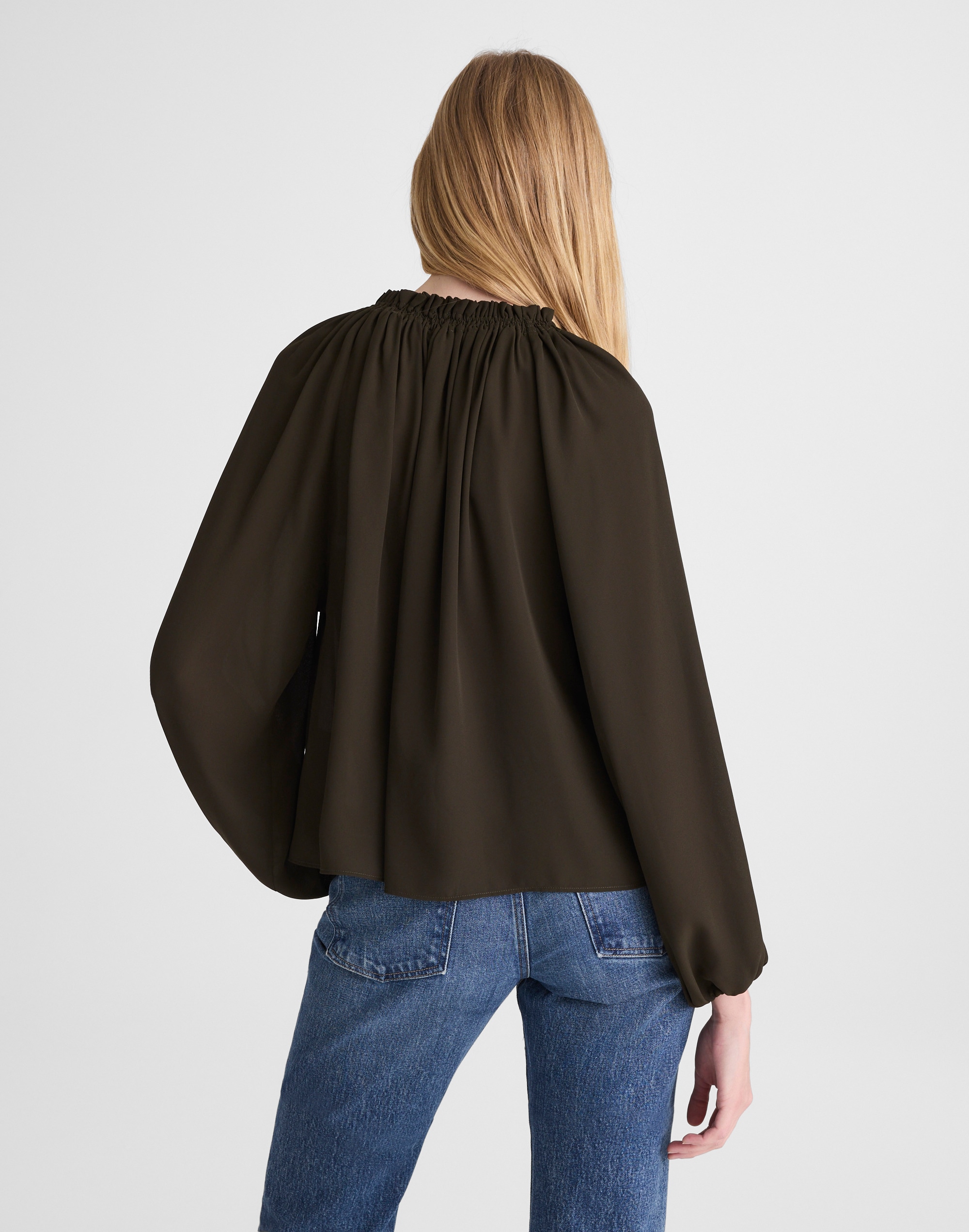 Long-Sleeve Tie-Neck Top