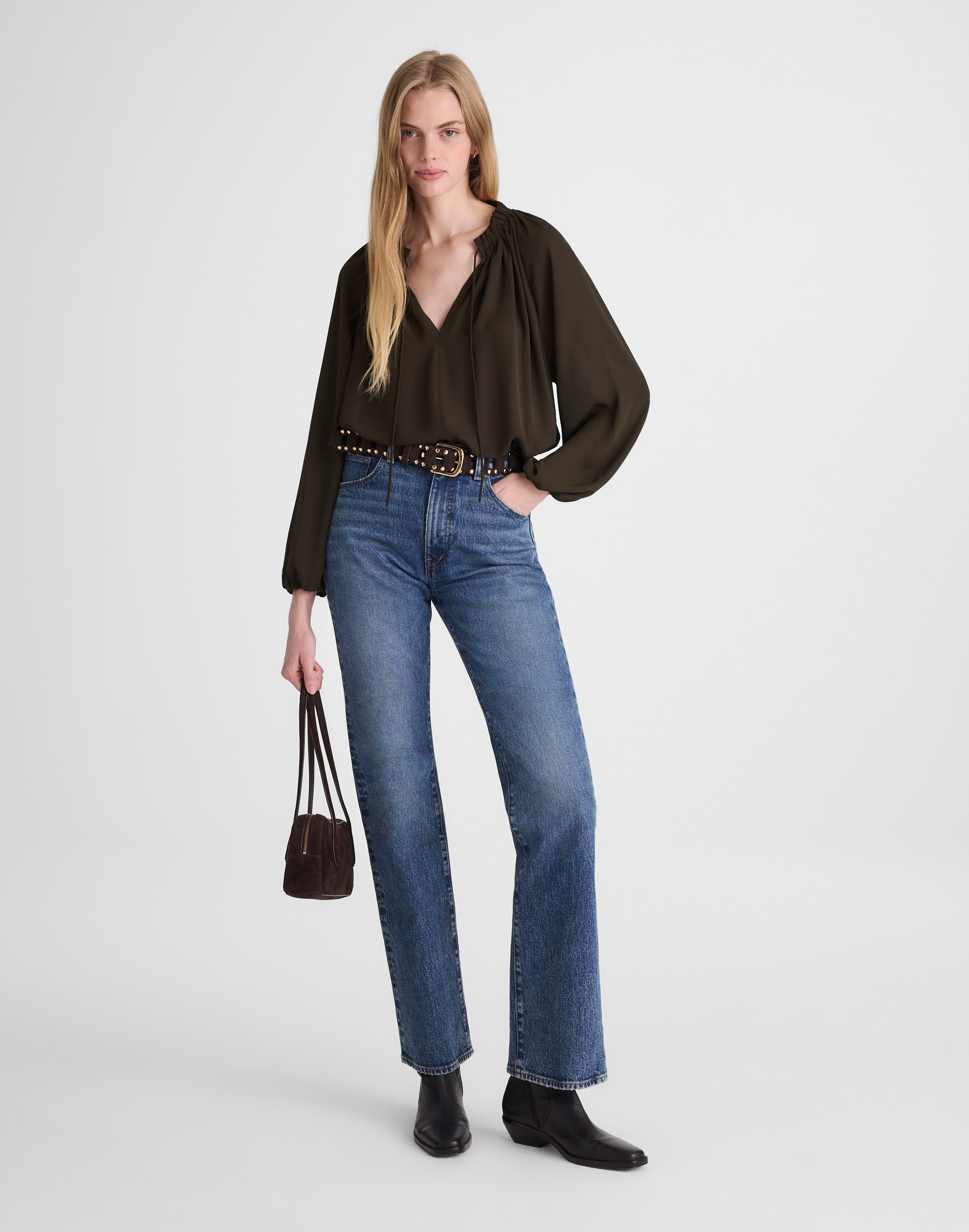 Long-Sleeve Tie-Neck Top