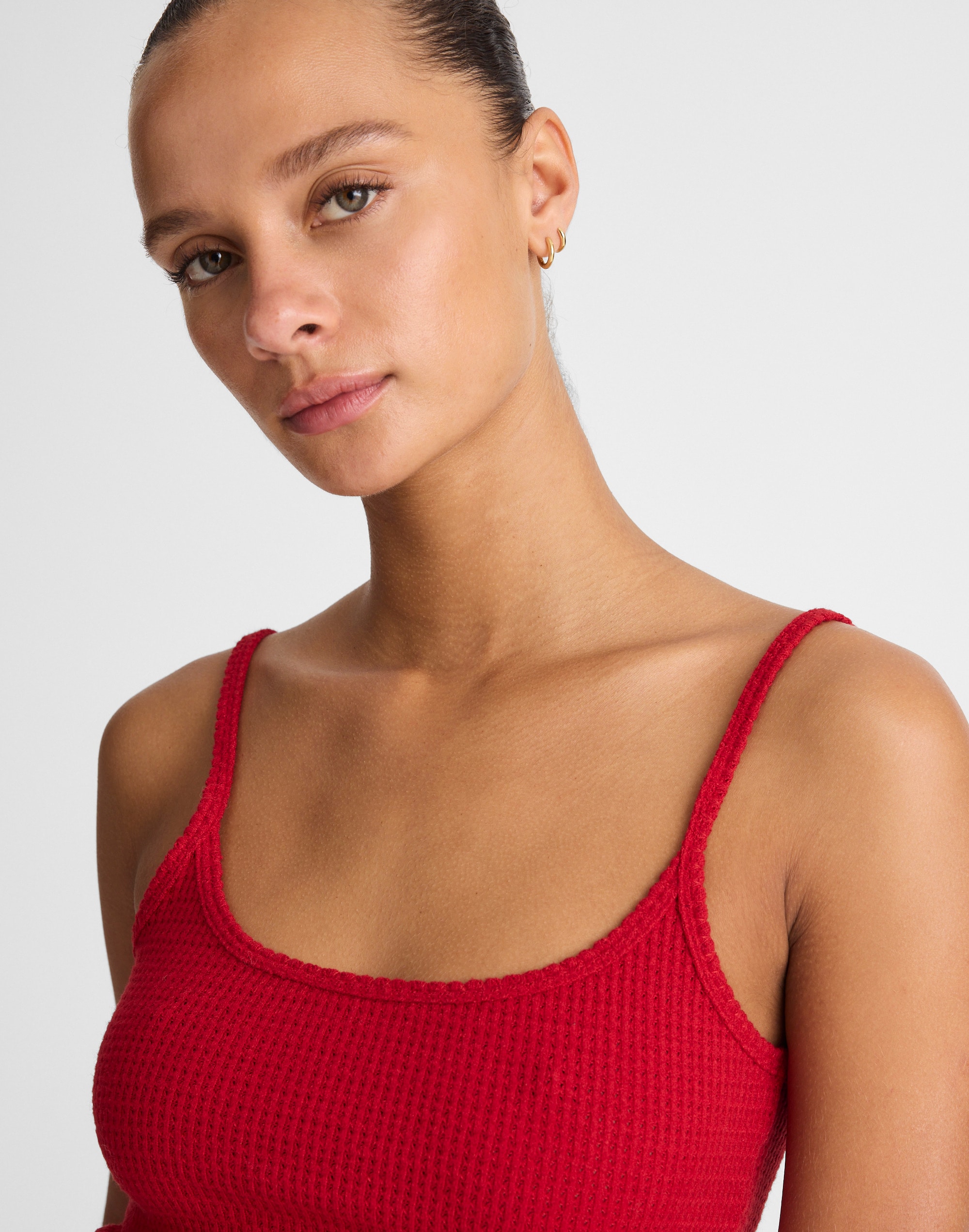 Madewell Waffle-knit Cami Tank Top In Red