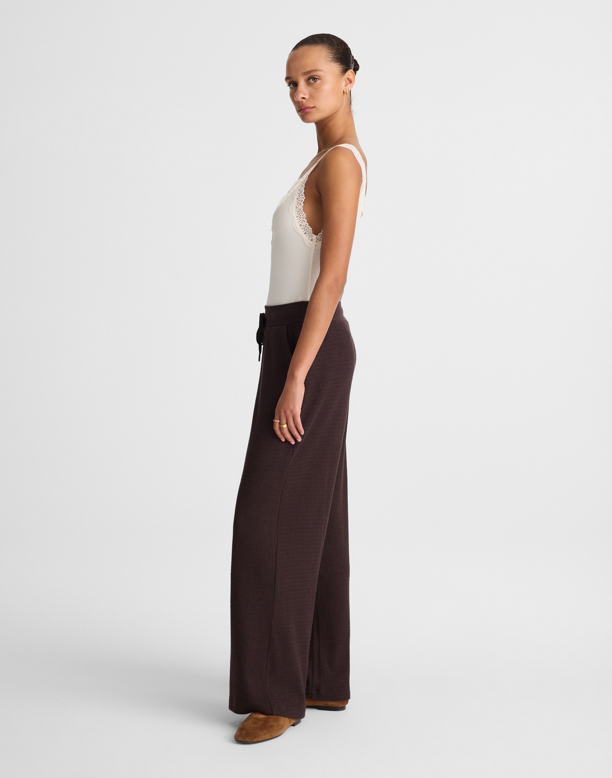 Waffle-Knit Wide-Leg Pants
