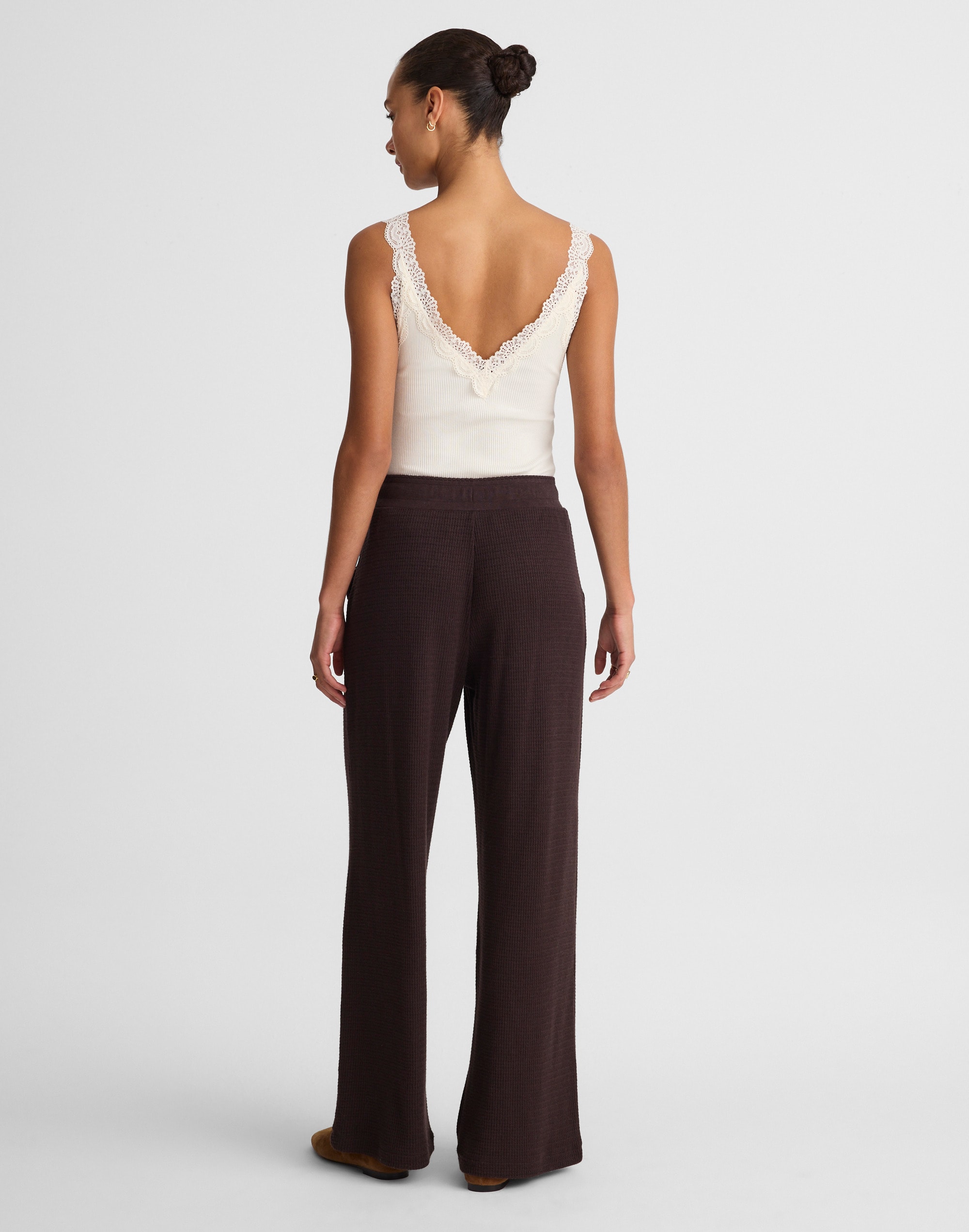 Waffle-Knit Wide-Leg Pants