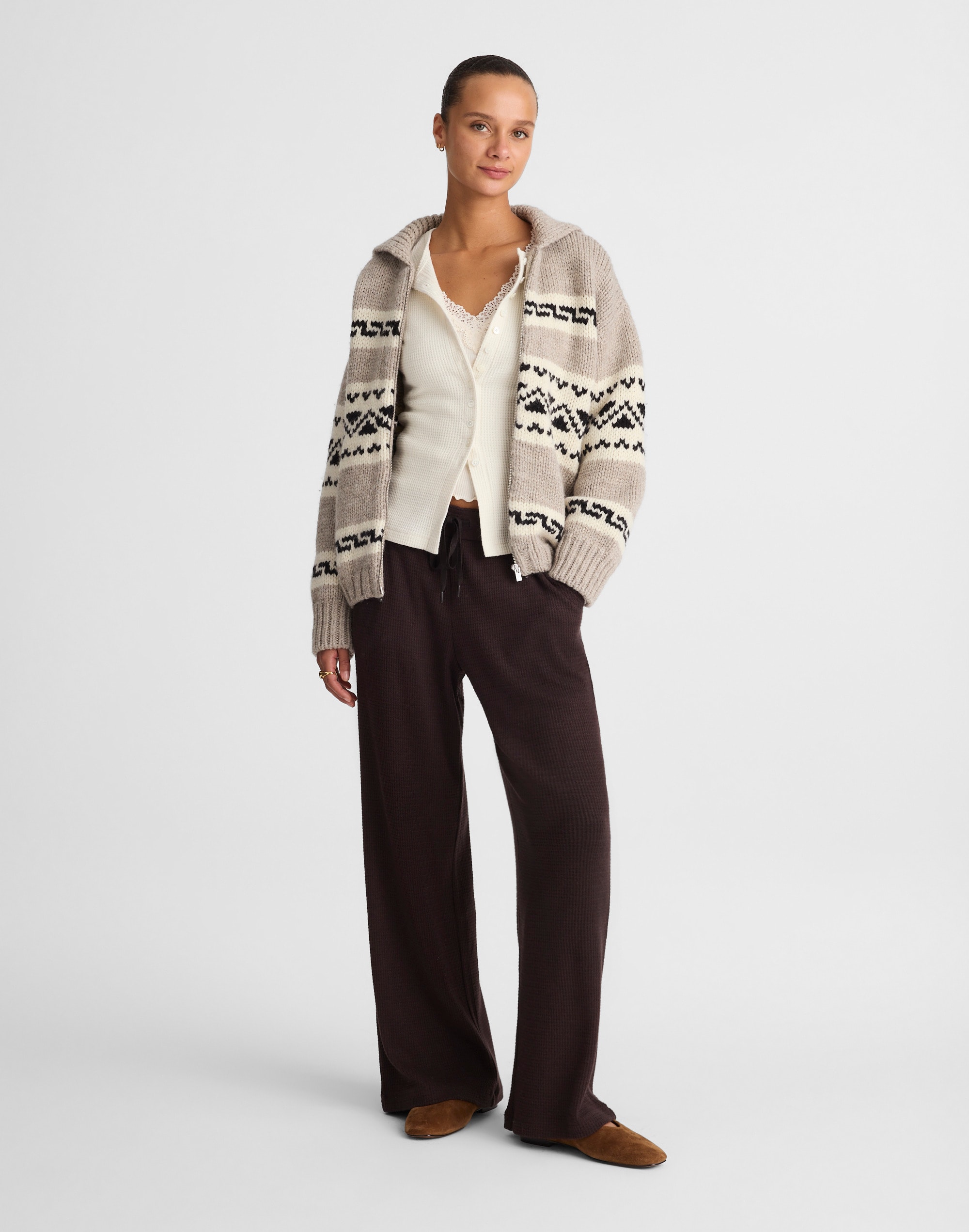 Madewell Waffle-knit Wide-leg Pants In Brown