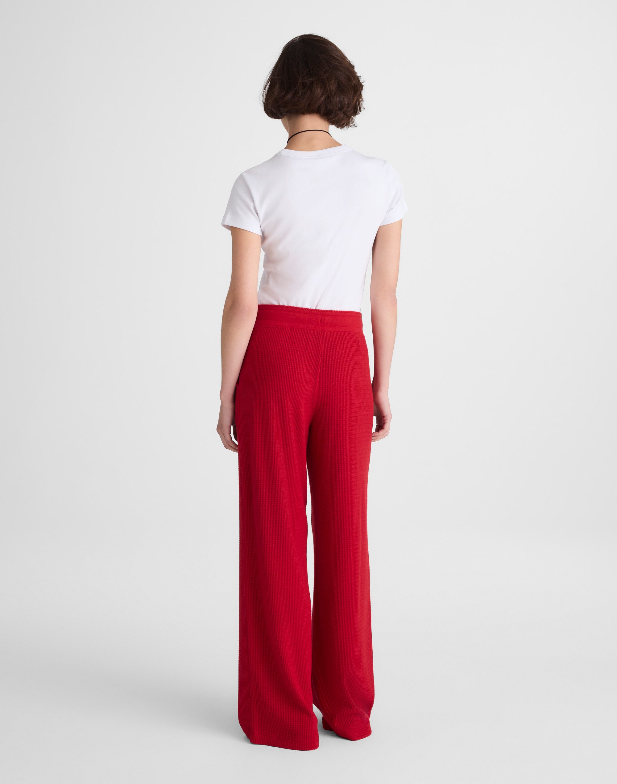 Waffle-Knit Wide-Leg Pants