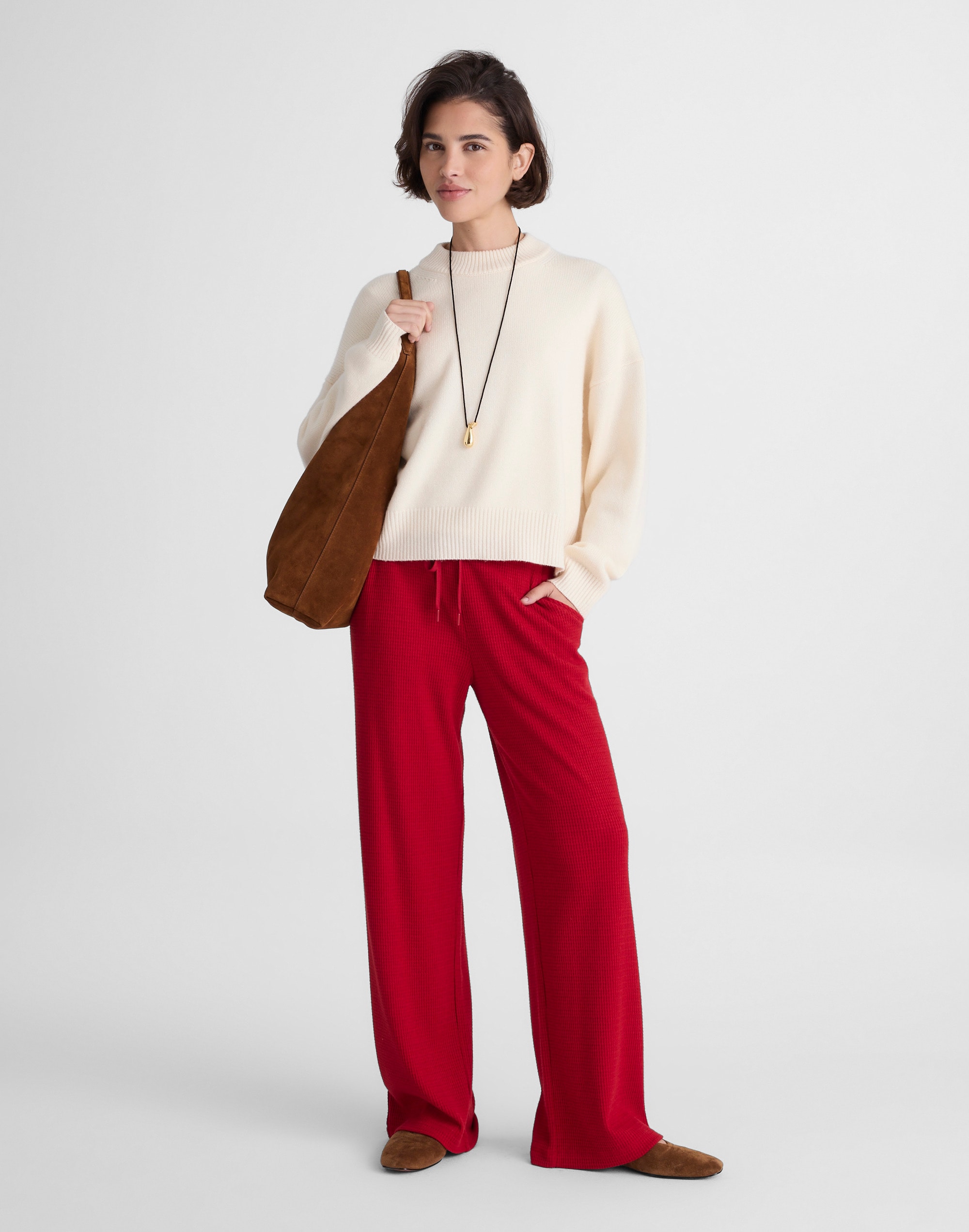 Madewell Waffle-knit Wide-leg Pants In Multi