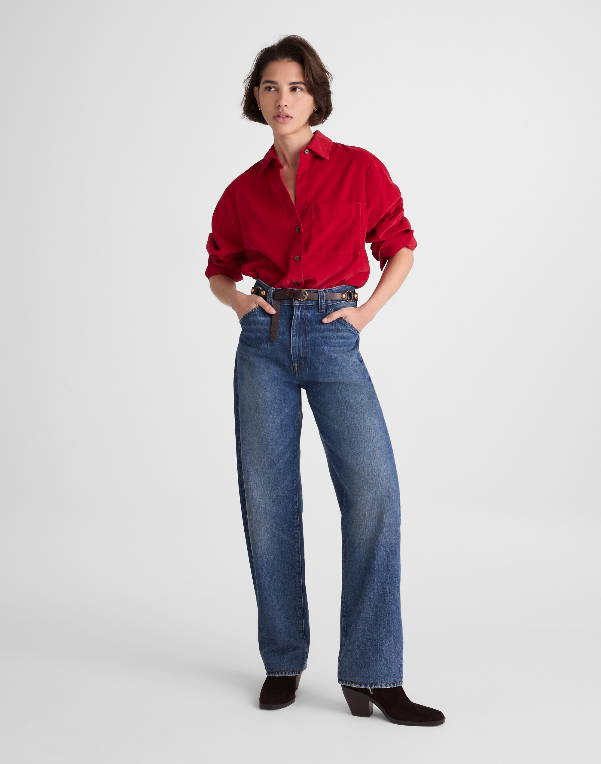 Easy Y-Neck Button-Up Shirt in Corduroy