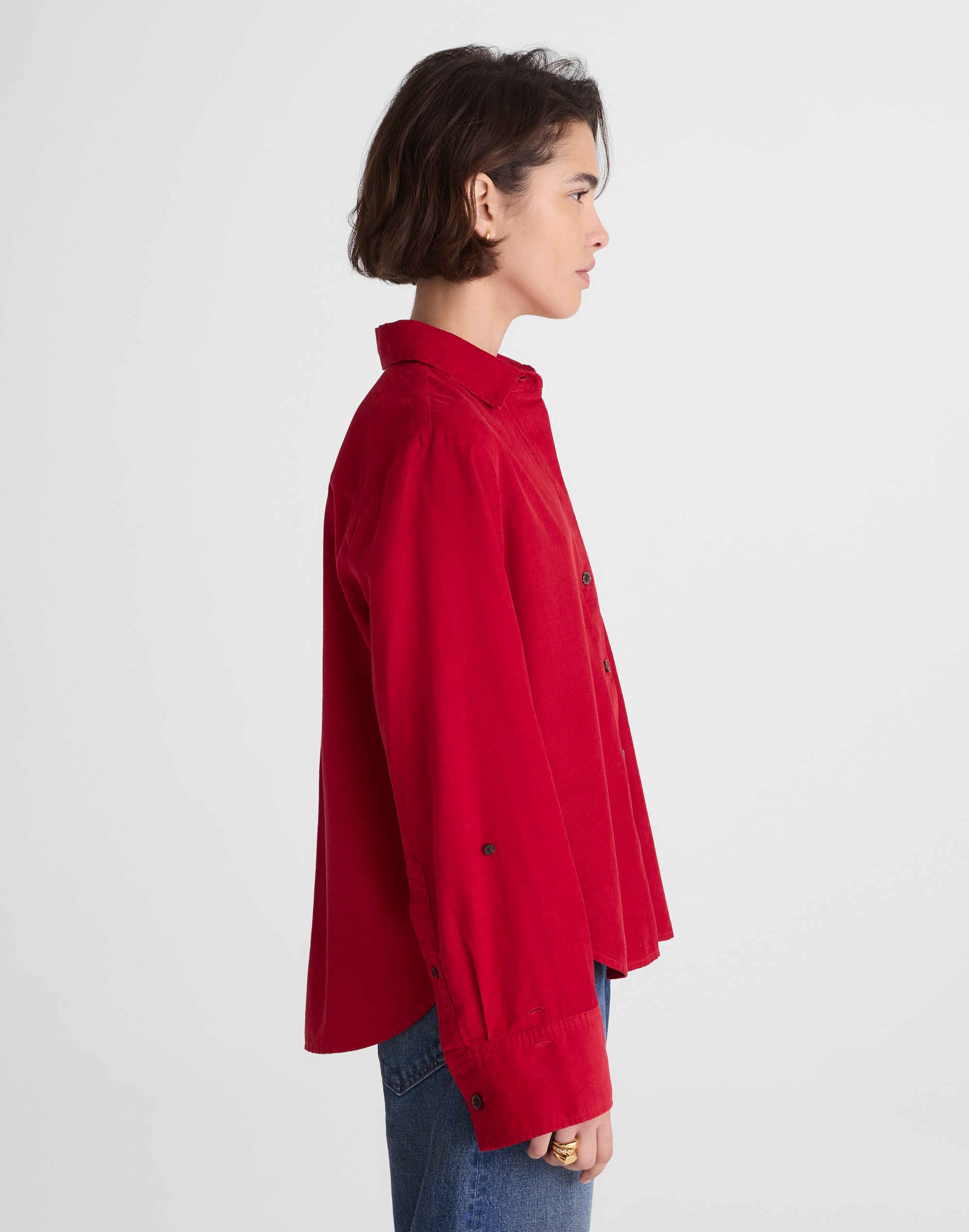 Easy Y-Neck Button-Up Shirt in Corduroy