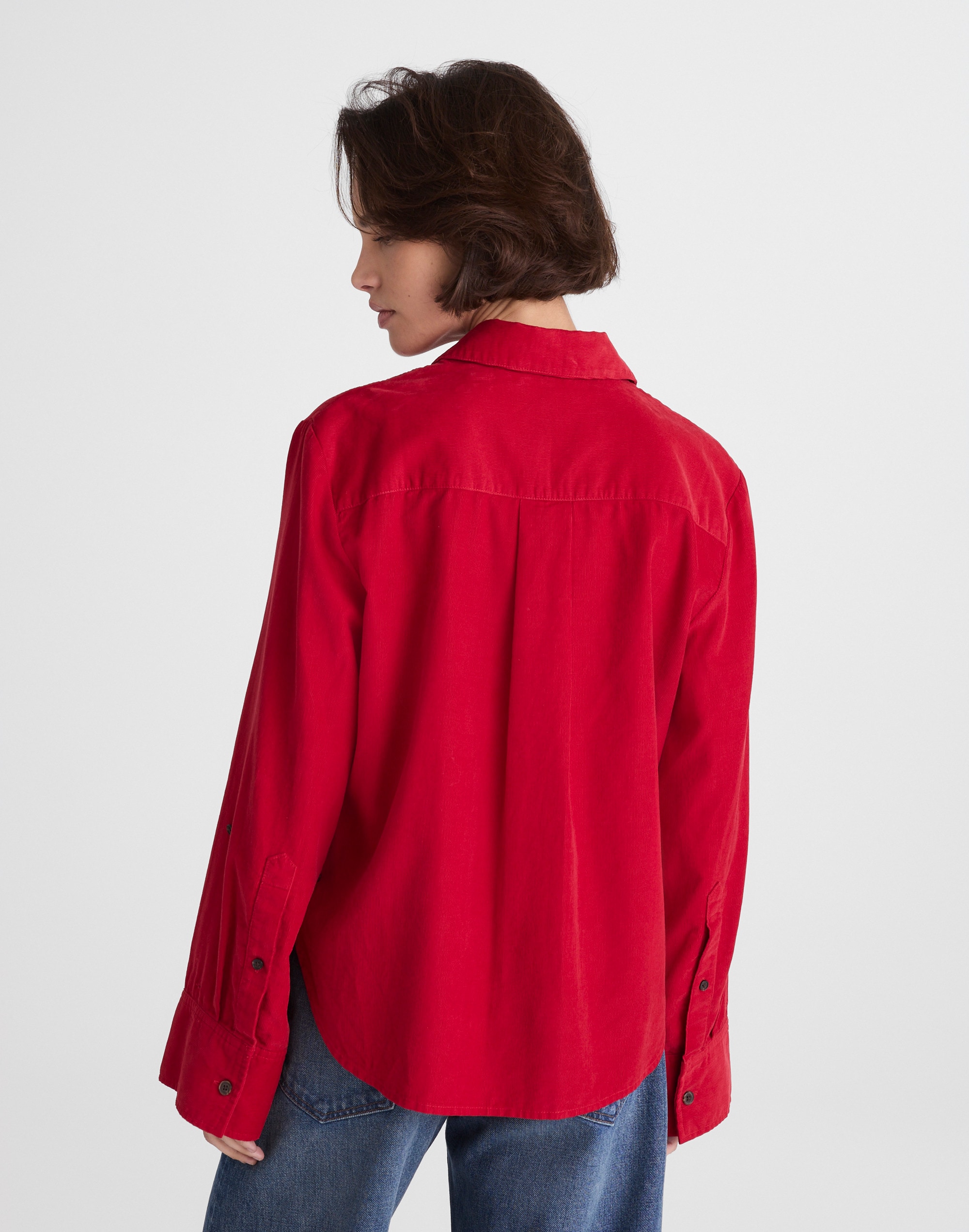 Easy Y-Neck Button-Up Shirt in Corduroy