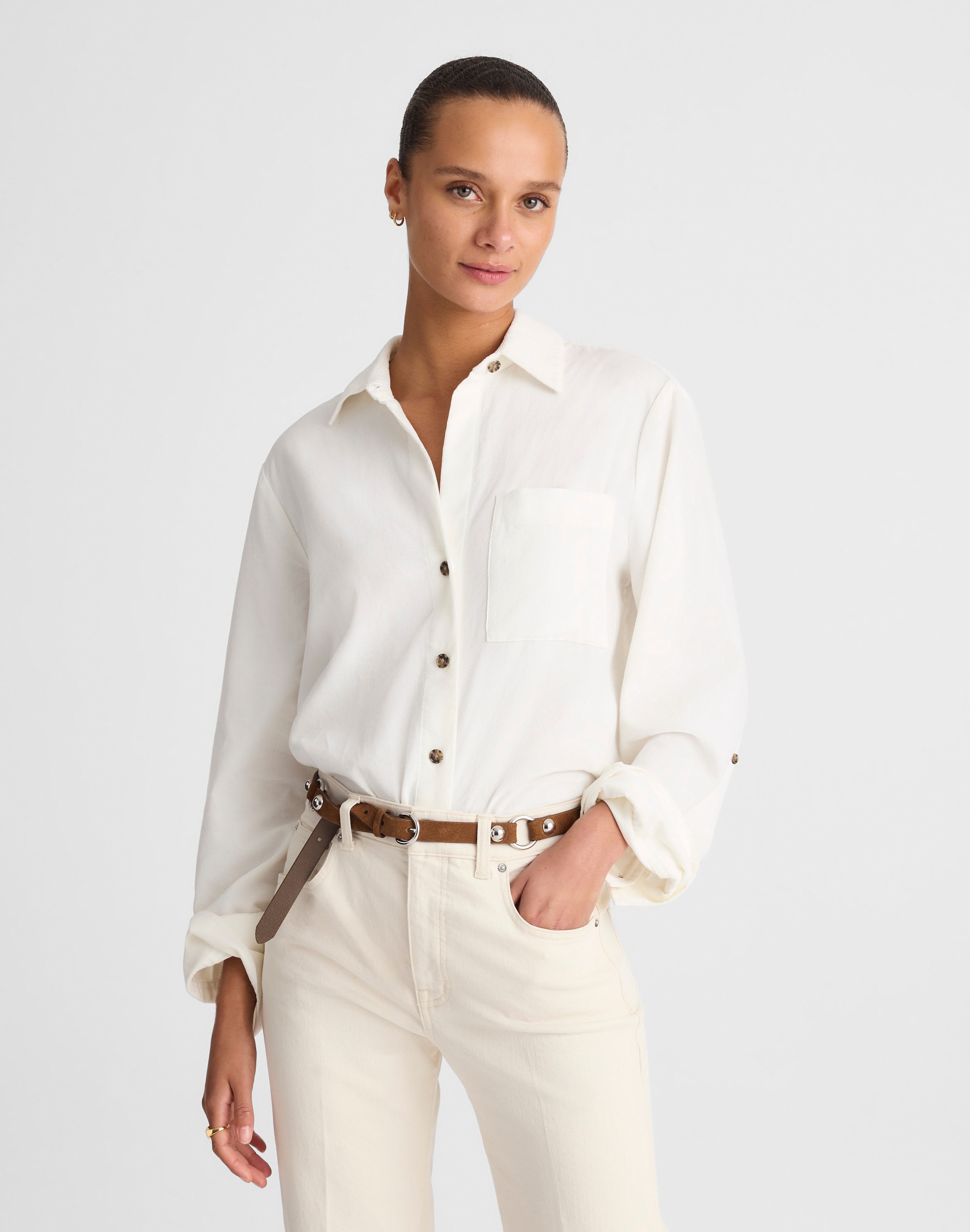 Madewell Easy Y-neck Button-up Shirt In White