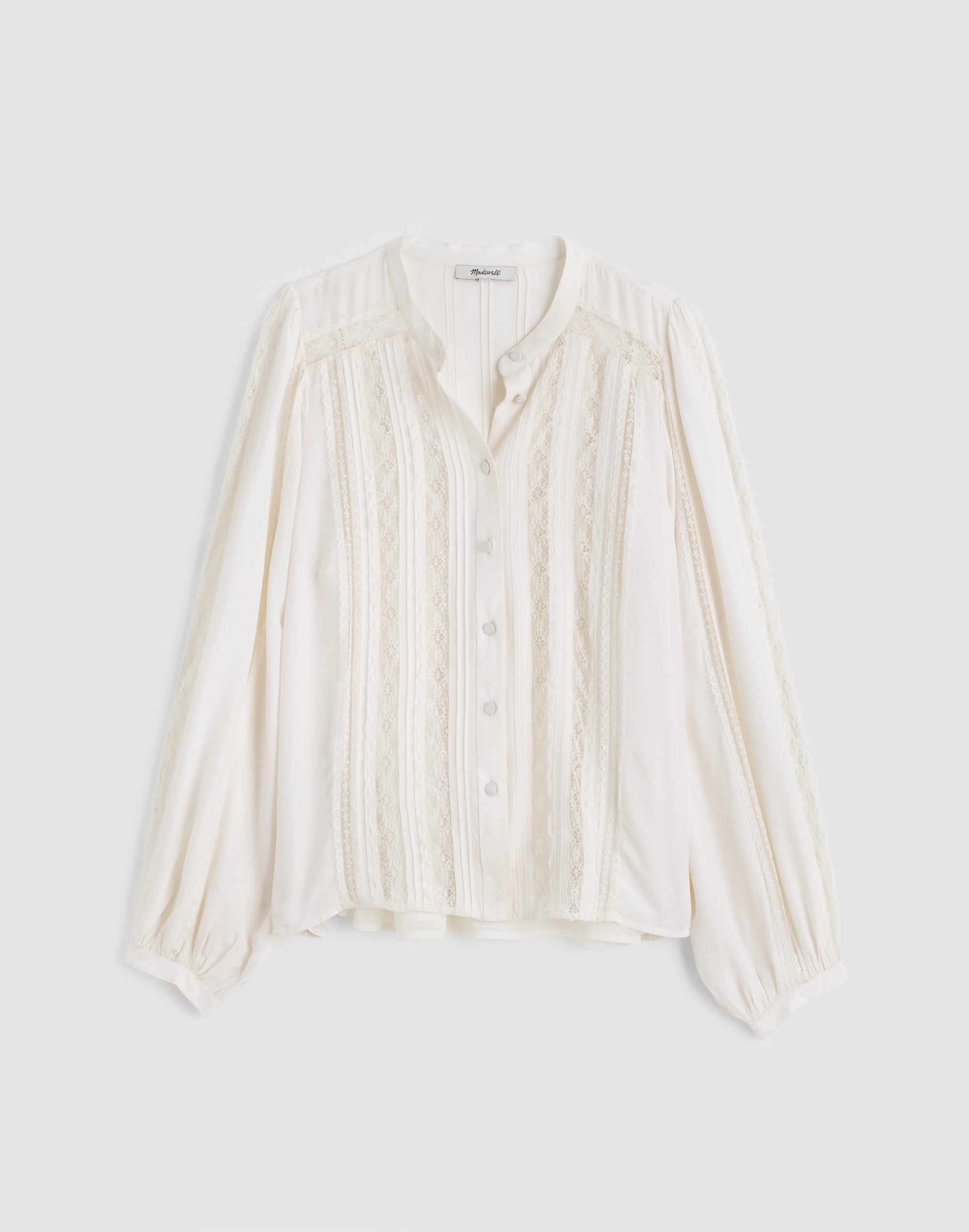 Lace-Insert Button-Up Long-Sleeve Top