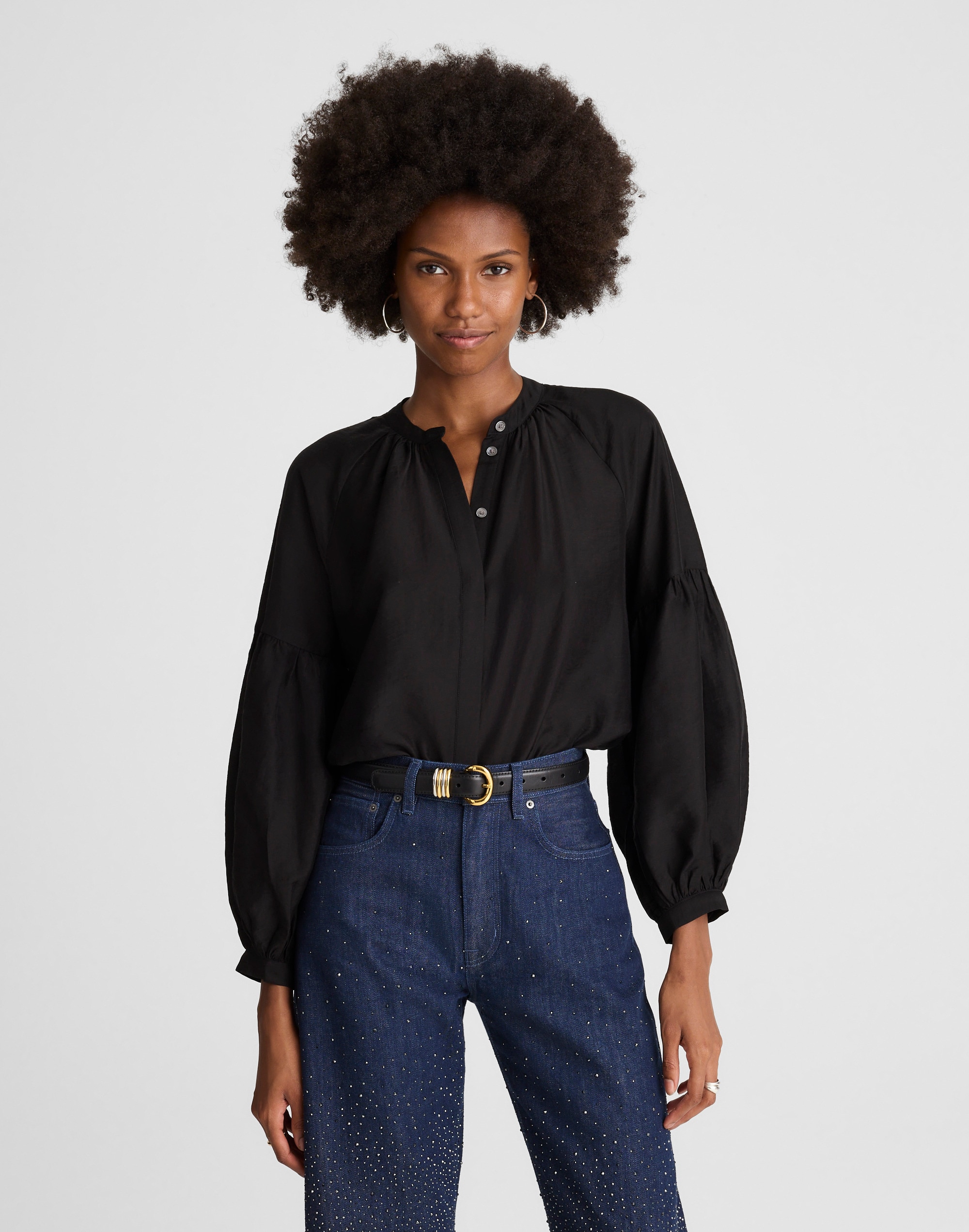 Shirred Balloon-Sleeve Top Alternate Image 1