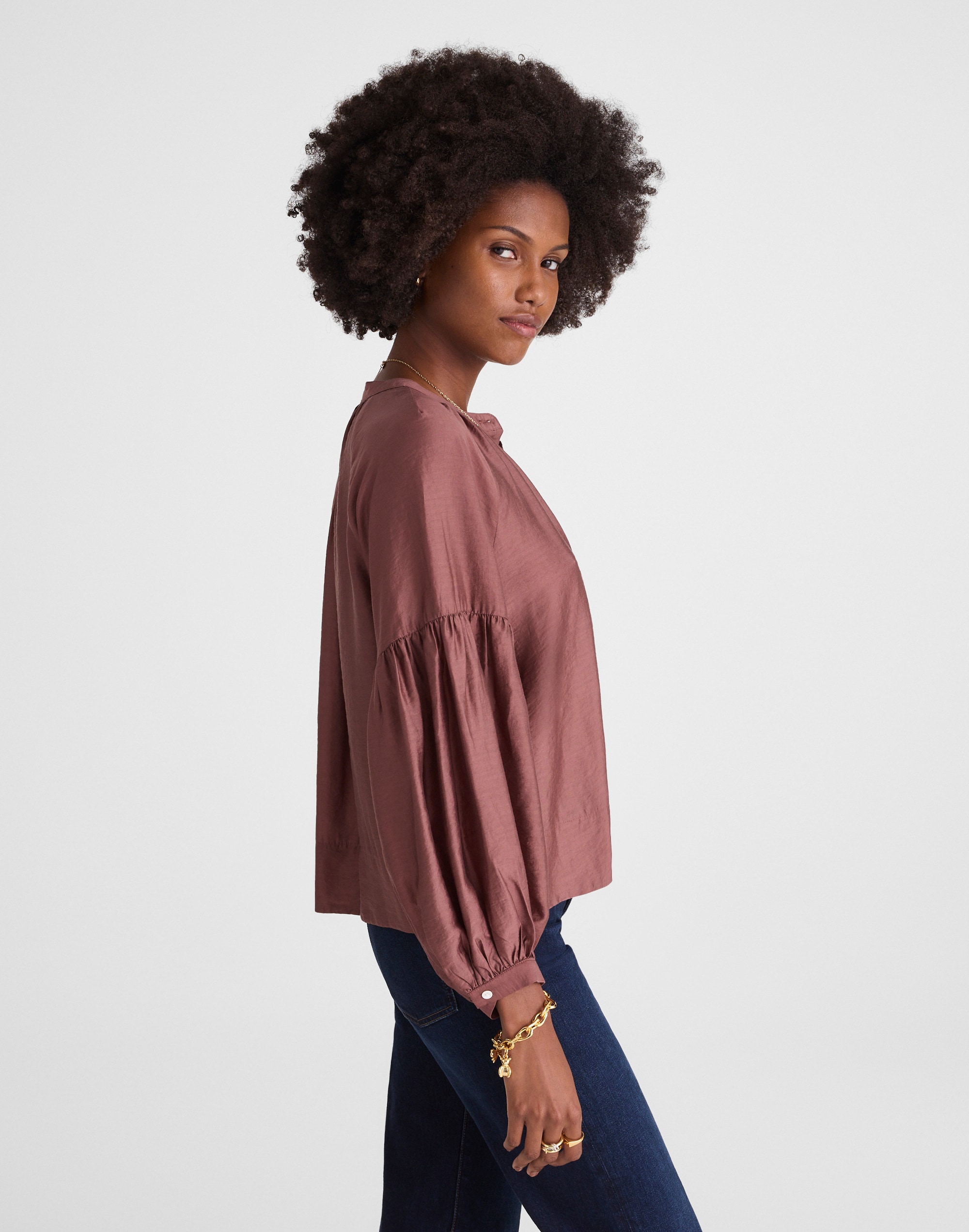 Shirred Balloon-Sleeve Top
